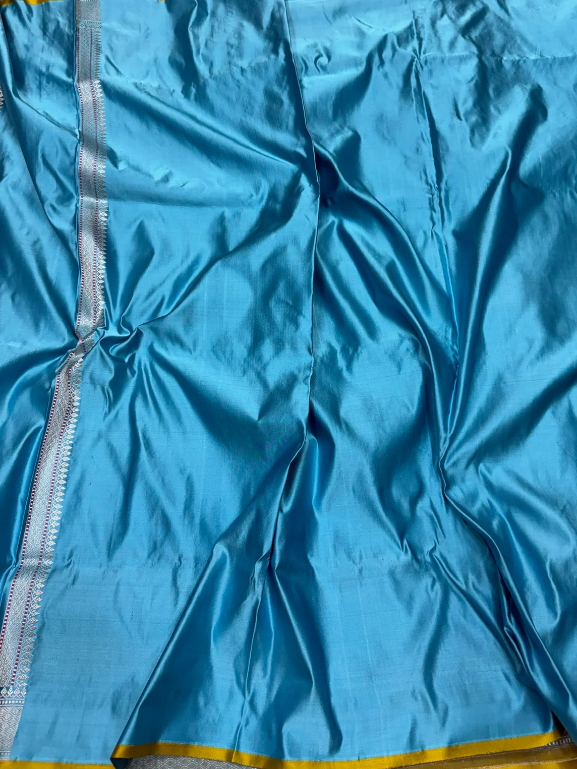 Sky Blue Handwoven Pure Banarasi Satin Tanchoi Silk Saree - Image 2