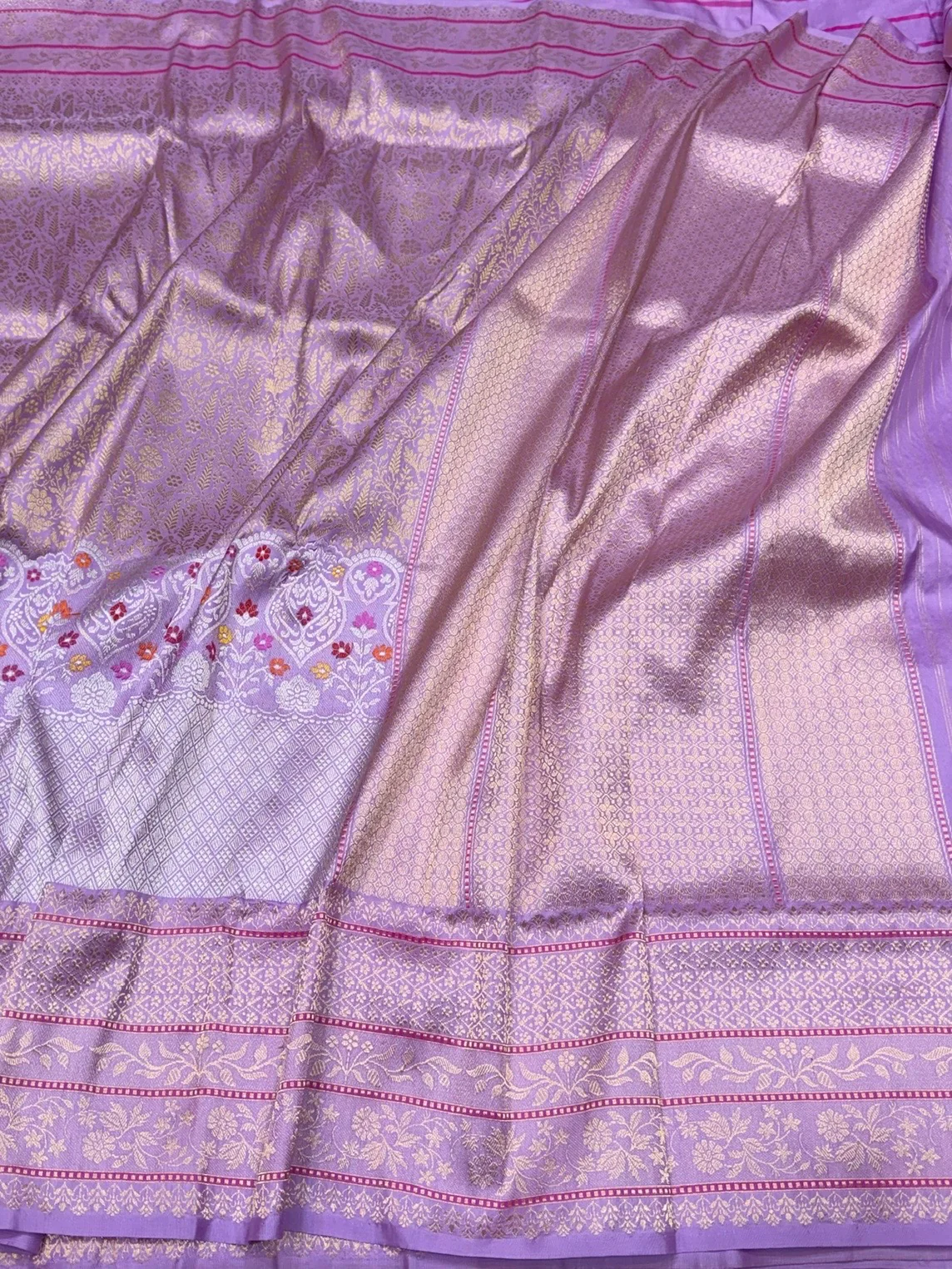 Lavender Handwoven Pure Banarasi Silk Kadwa Saree – 100% Pure Katan Mulberry Silk, Premium Brocade Weave - Image 3