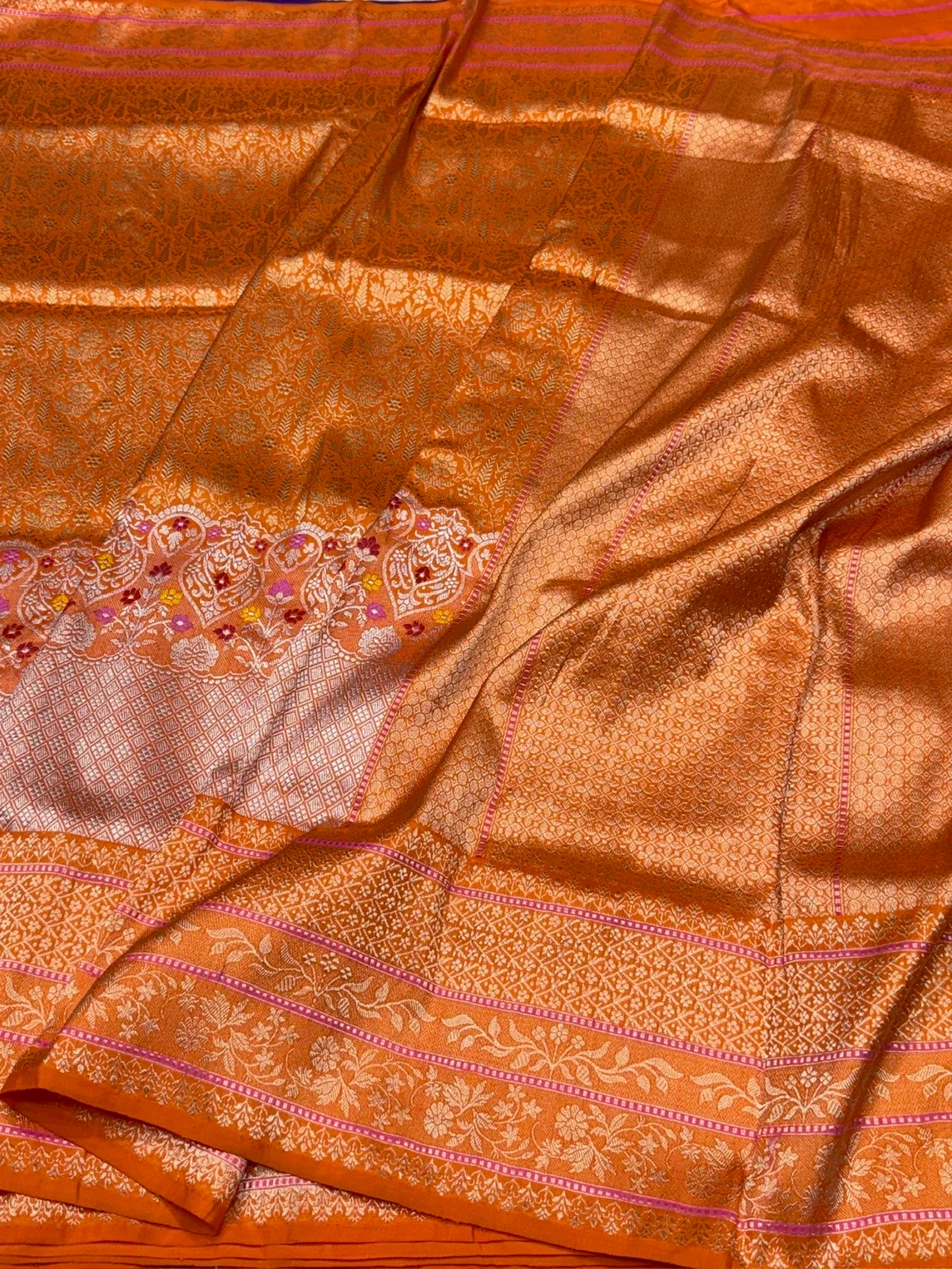 Orange Handwoven Pure Banarasi Silk Saree - Image 5