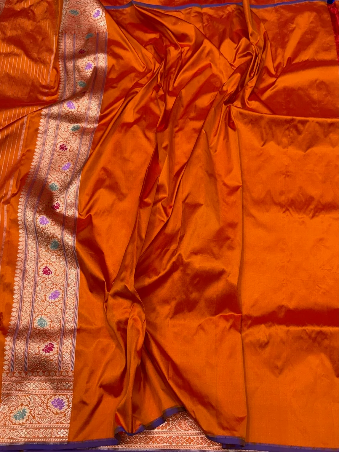 Burnt Orange Handwoven Pure Banarasi Silk Saree - Image 2
