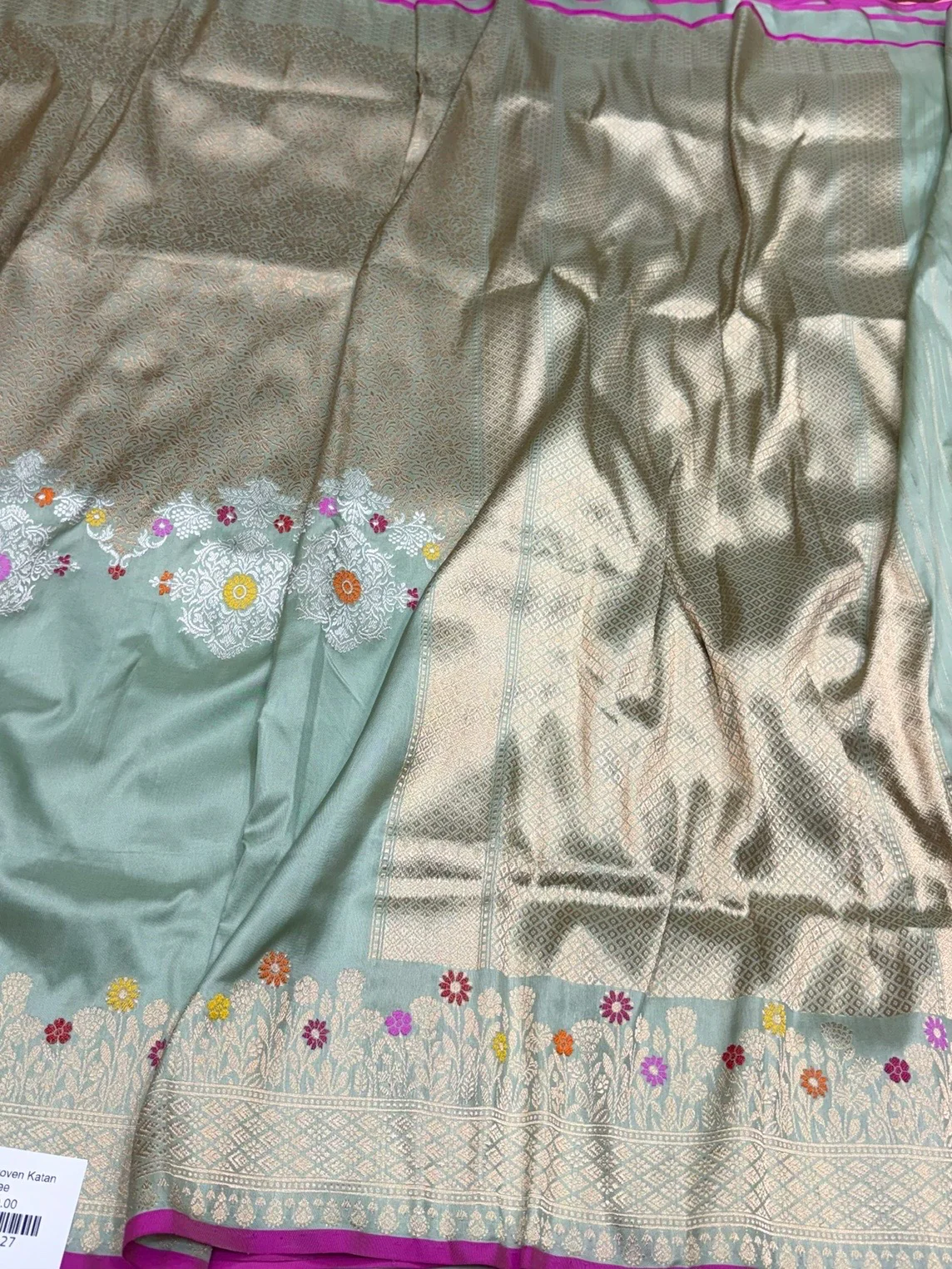 Pista Handwoven Pure Banarasi Silk Saree - Image 3