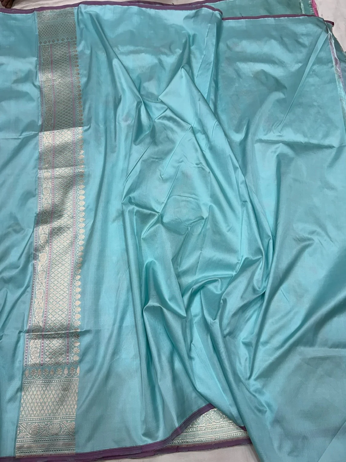 Sky Blue Handwoven Pure Banarasi Silk Saree - Image 2