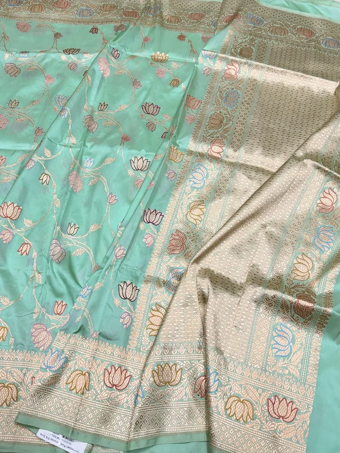Sea Green Handwoven Pure Banarasi Silk Saree - Image 3
