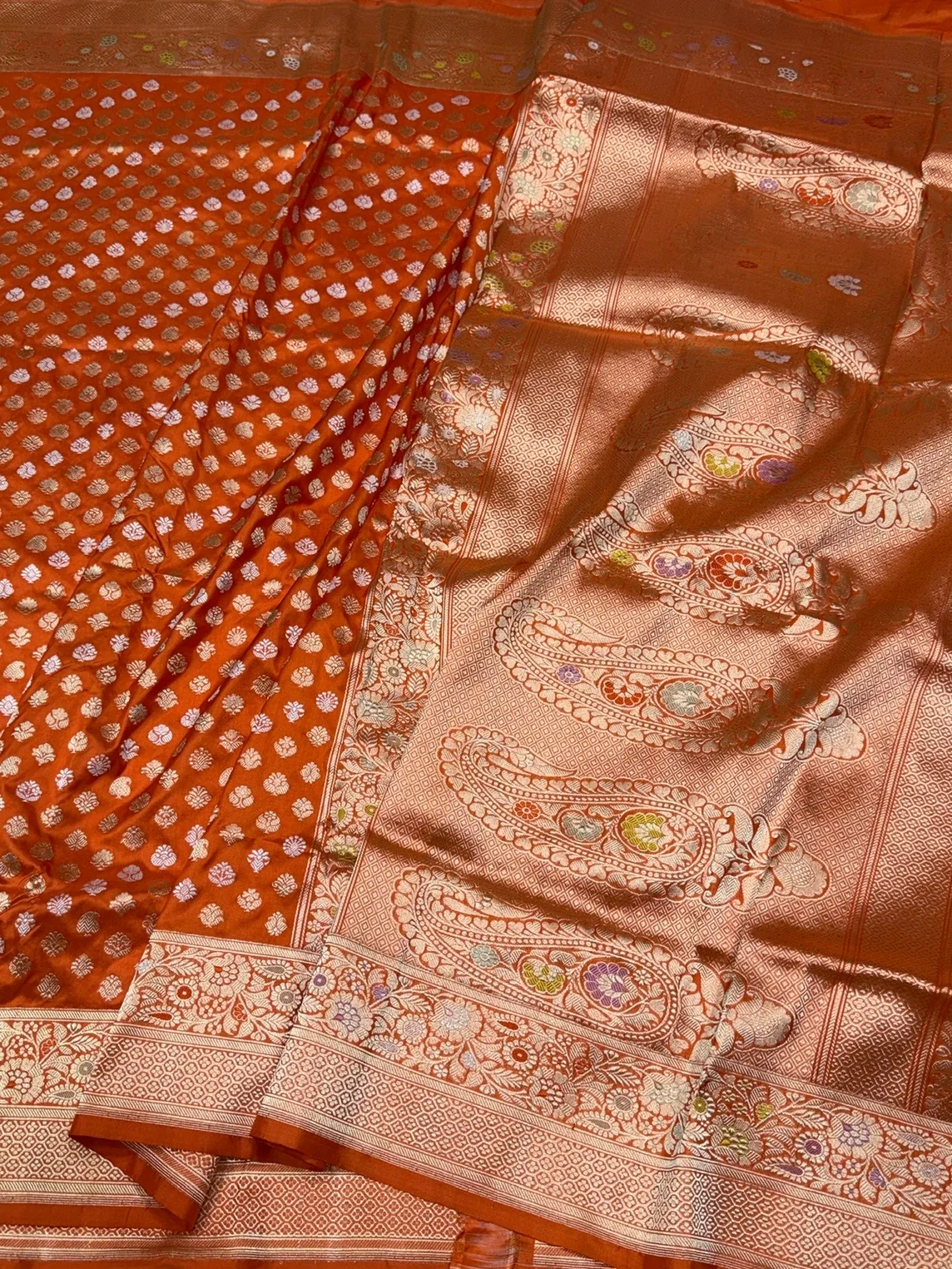 Orange Handwoven Pure Banarasi Silk Saree - Image 3