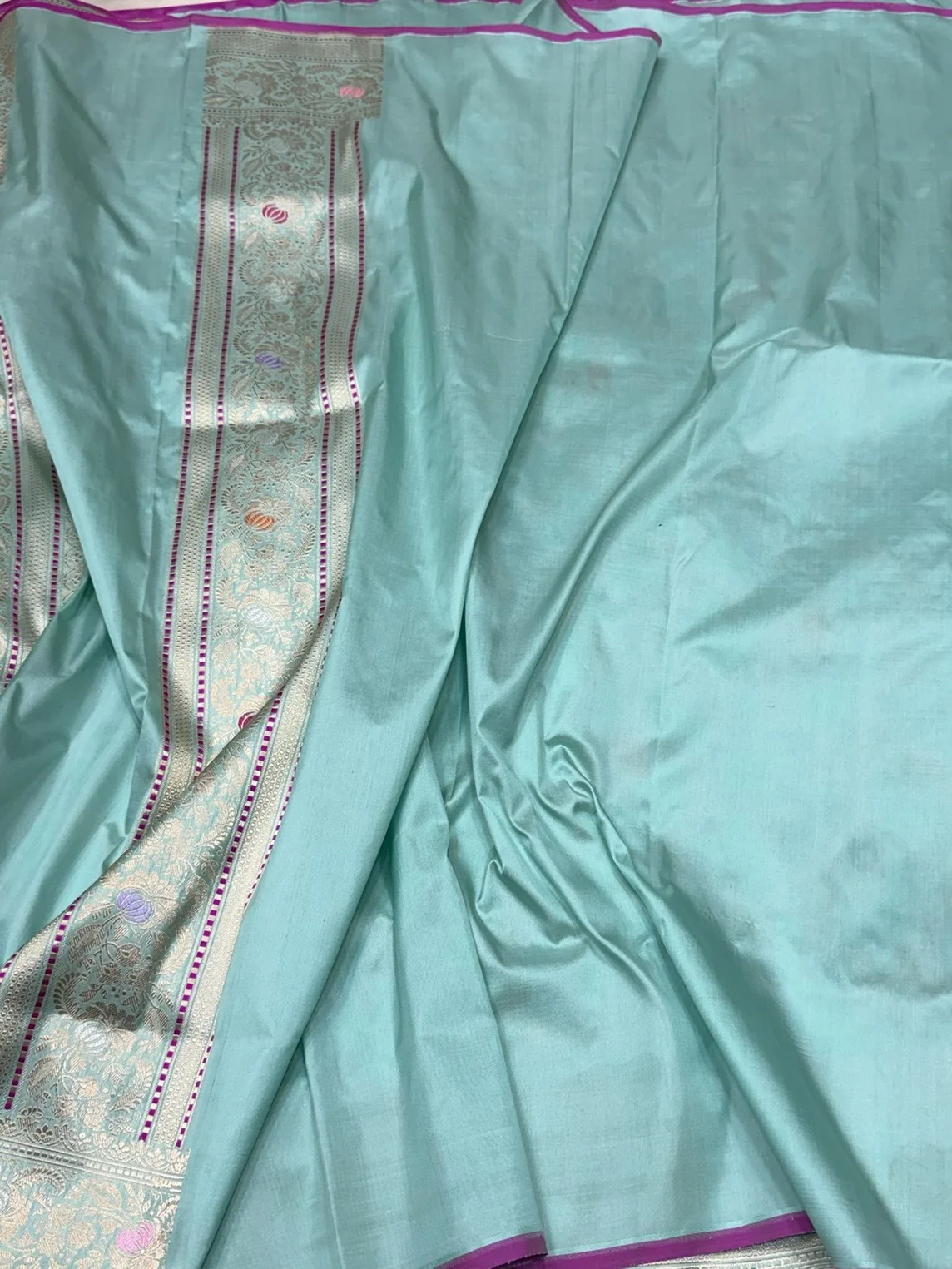 Sea Blue Handwoven Pure Banarasi Silk Saree – Kadwa Weave, Pure Katan-Mulberry Silk - Image 2
