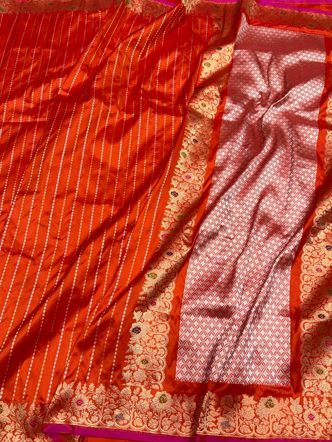 Orange Handwoven Pure Banarasi Silk Saree - Image 3