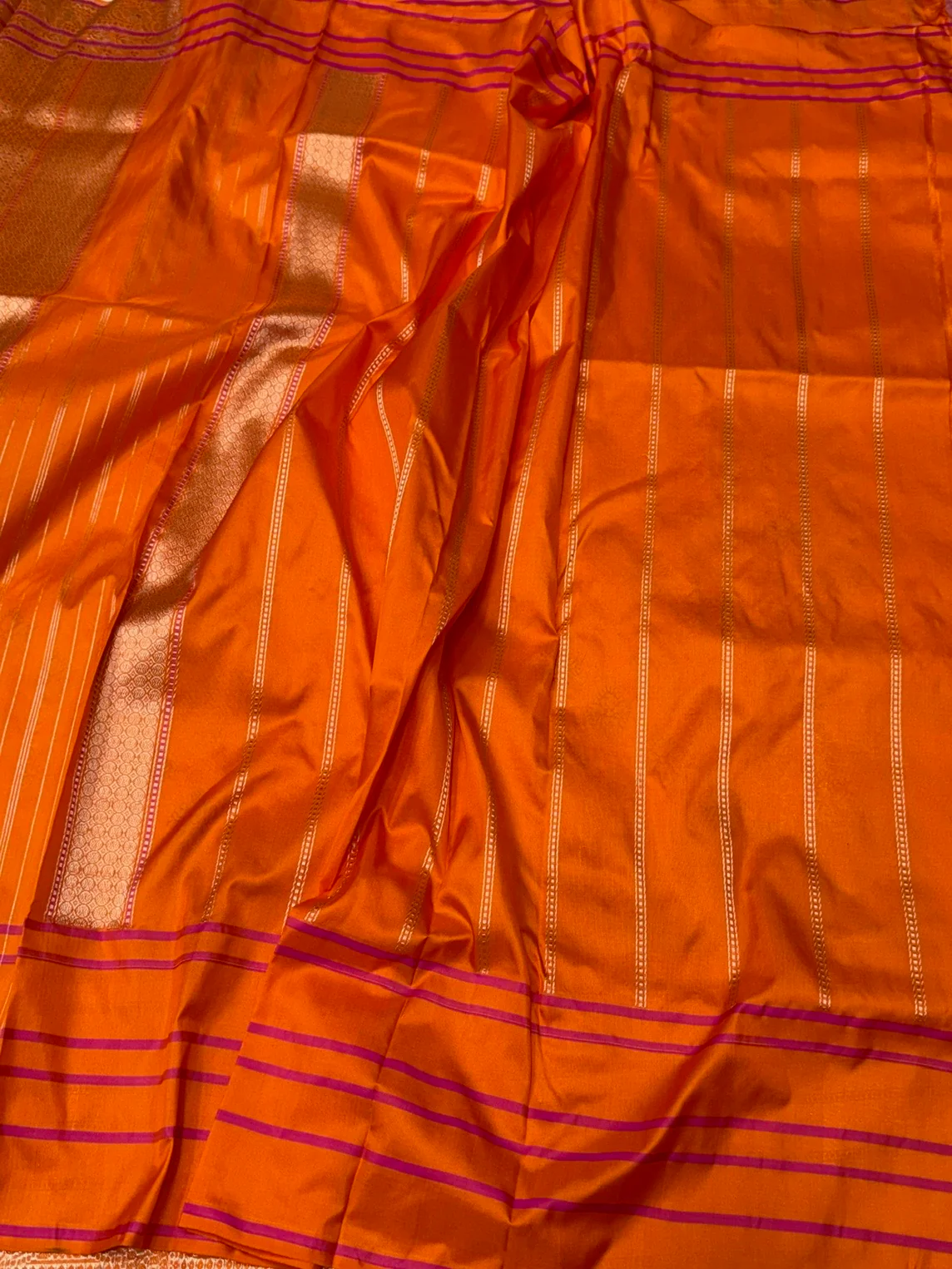 Orange Handwoven Pure Banarasi Silk Saree - Image 2