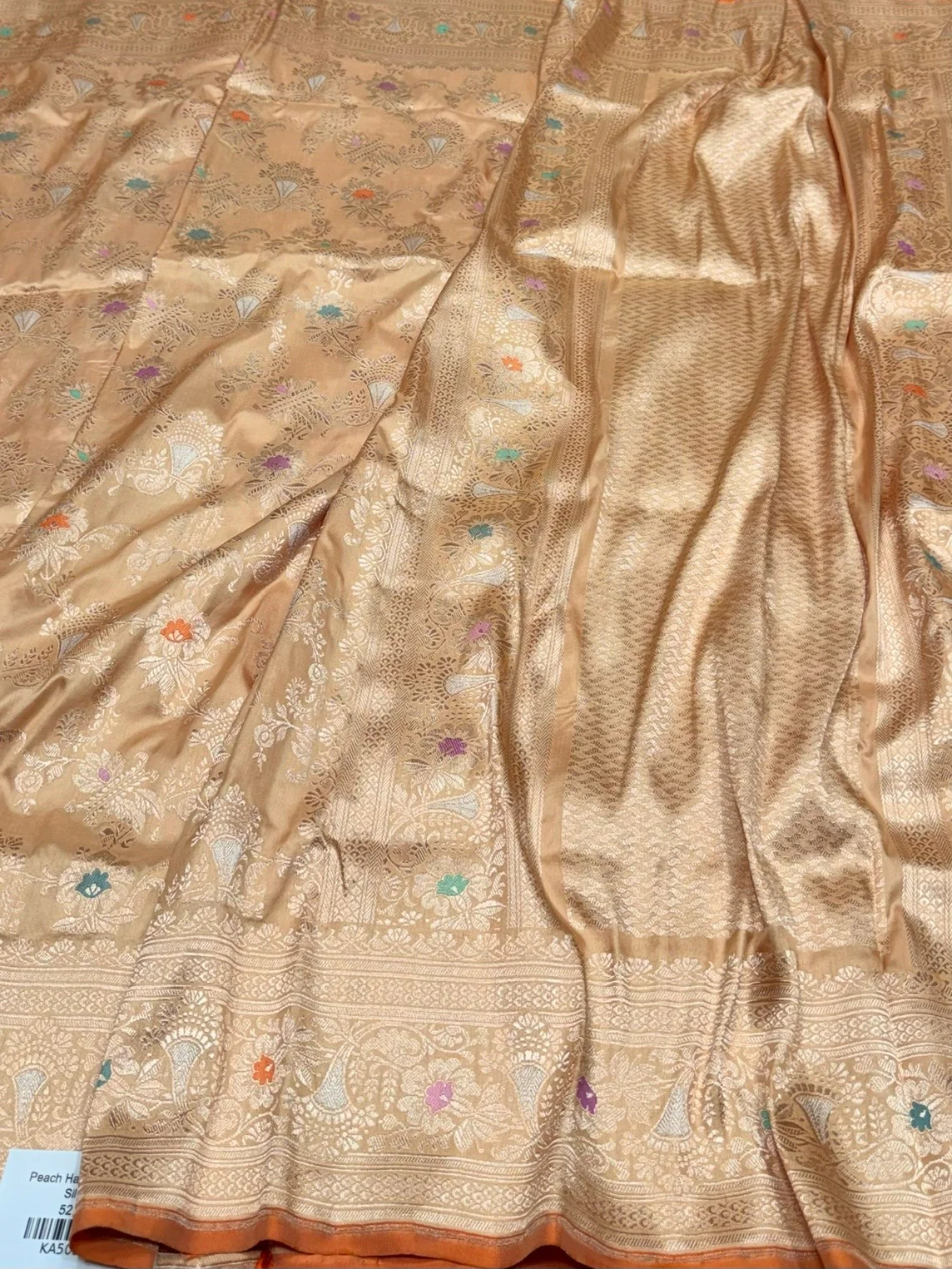 Peach Handwoven Pure Banarasi Silk Saree - Image 3
