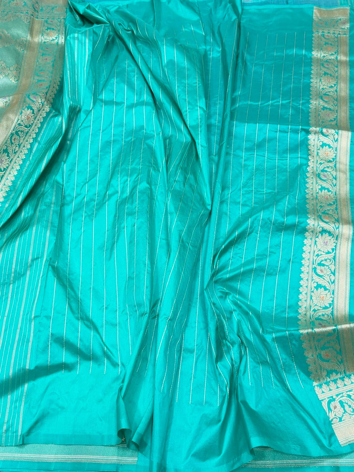 Sky Blue & Purple Handwoven Pure Banarasi Silk Saree – Kadwa Weave in 100% Katan Mulberry Silk - Image 2