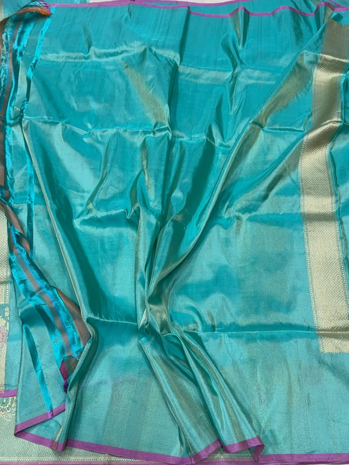 Sky Blue Handwoven Pure Banarasi Tissue Silk Saree – Kadwa Weave in 100% Katan Tissue Silk - Image 2