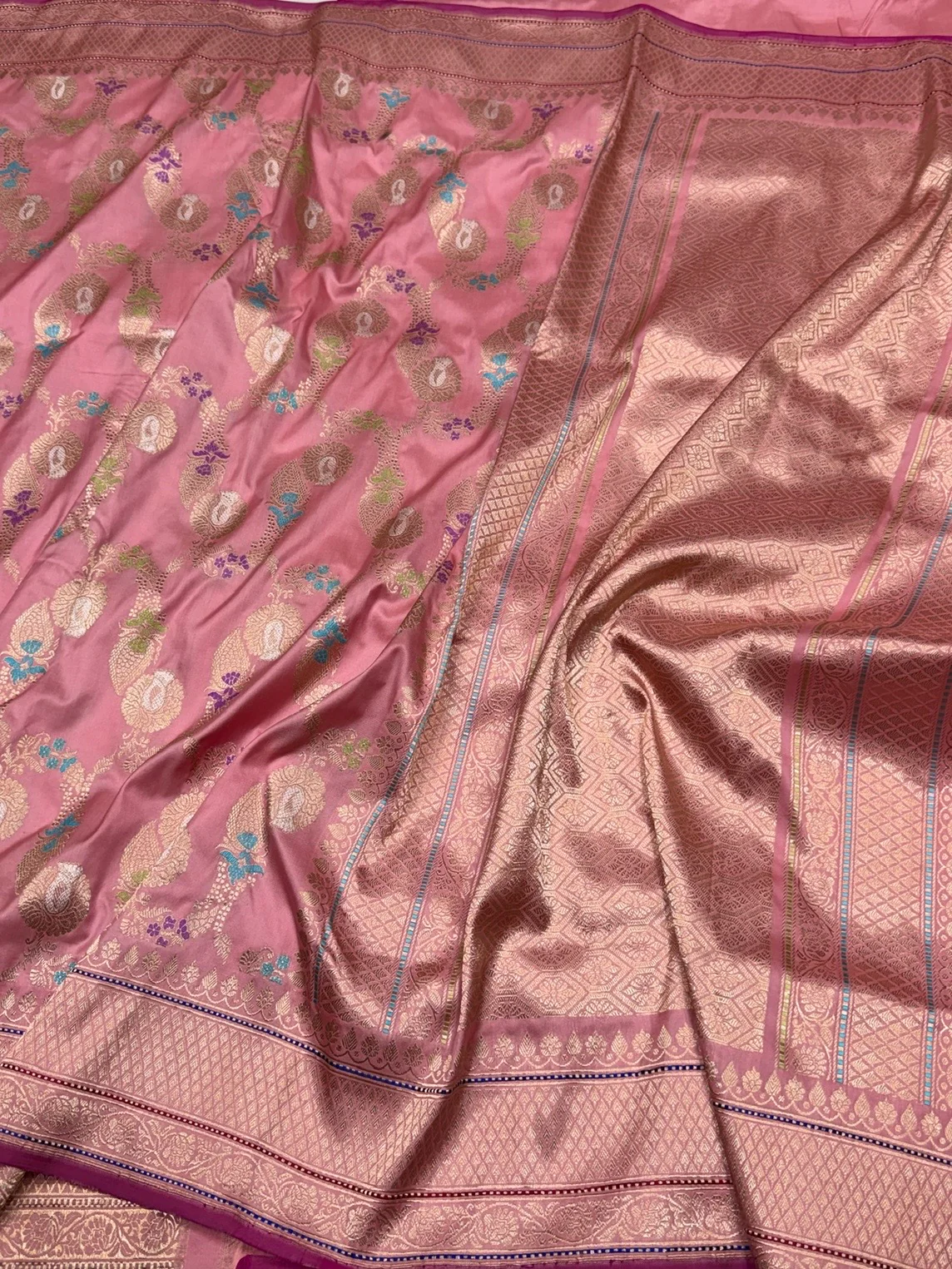 Peach Handwoven Pure Banarasi Silk Saree - Image 2