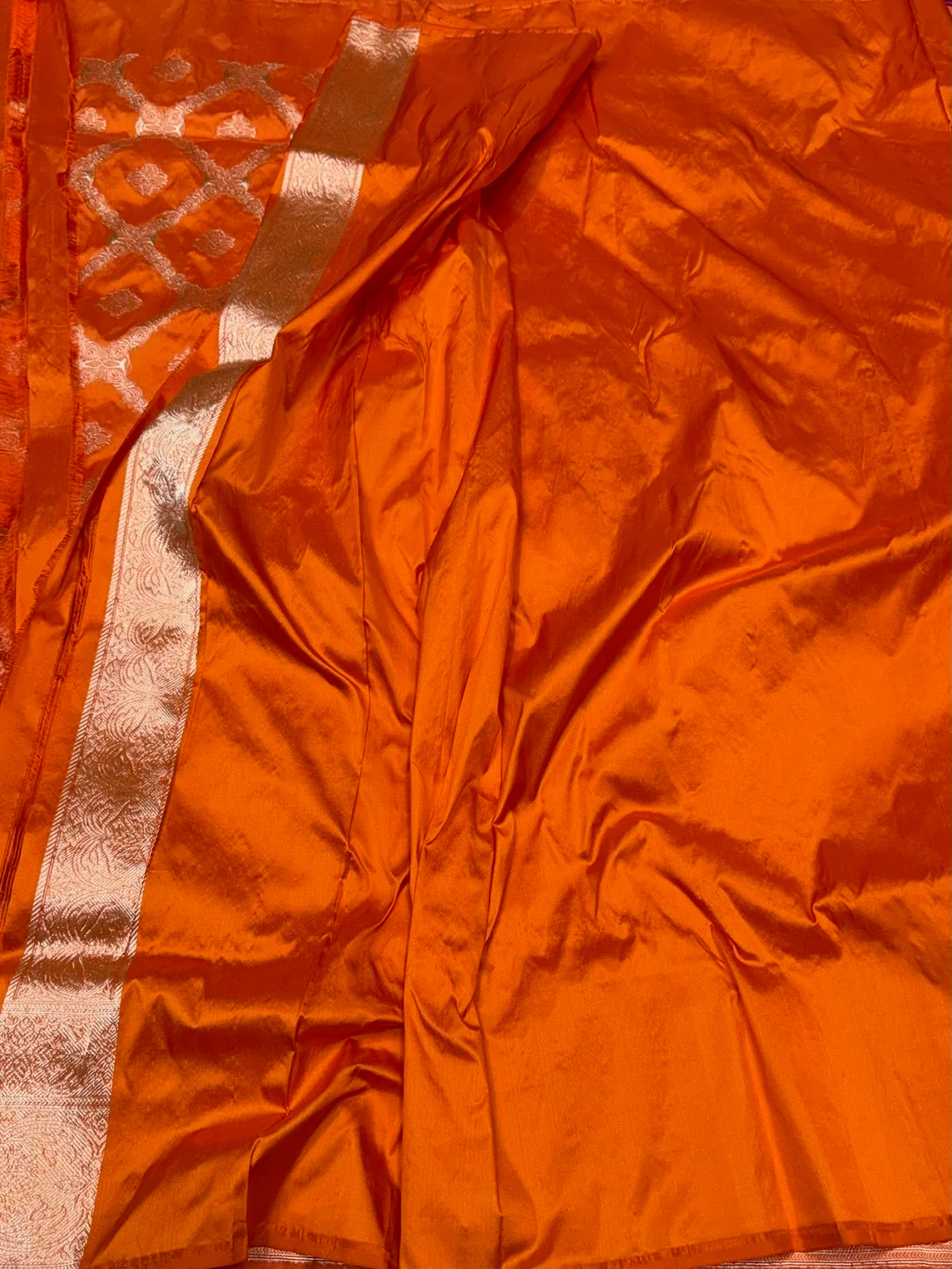 Orange Handwoven Pure Banarasi Silk Saree in Kadwa Jaal – Authentic Katan Mulberry Silk - Image 2