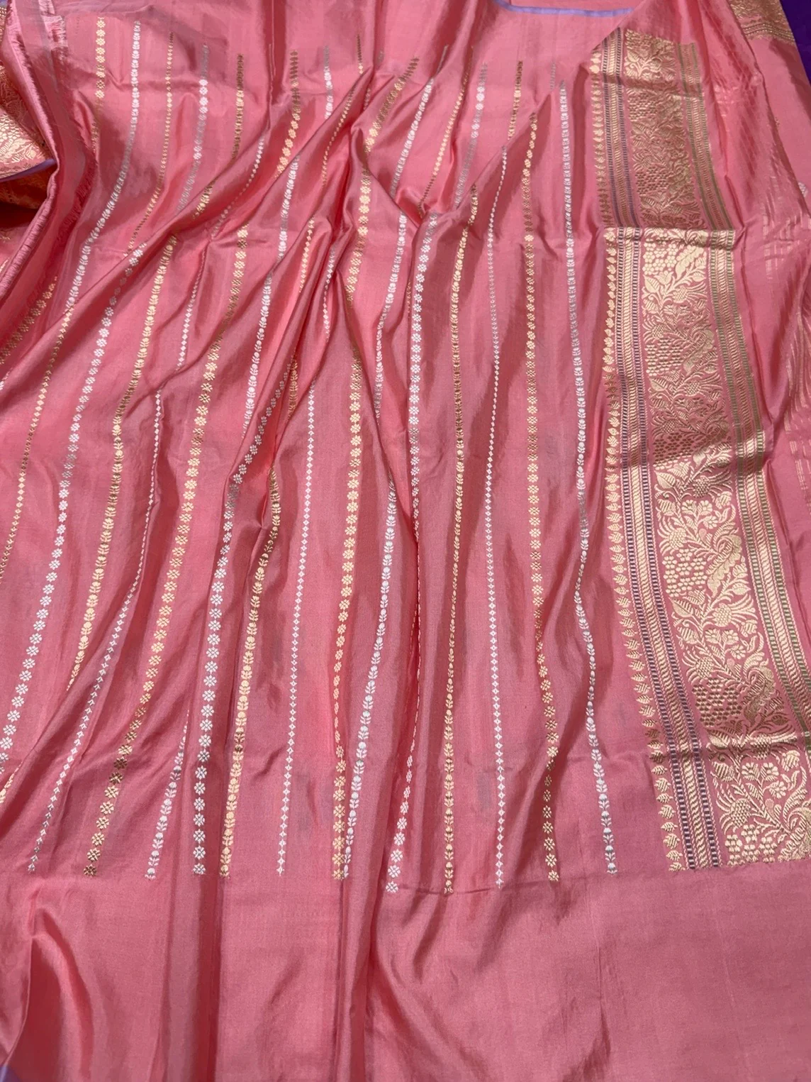 Peach Handwoven Pure Banarasi Silk Saree in Kadwa Weave – 100% Katan Mulberry Silk - Image 2