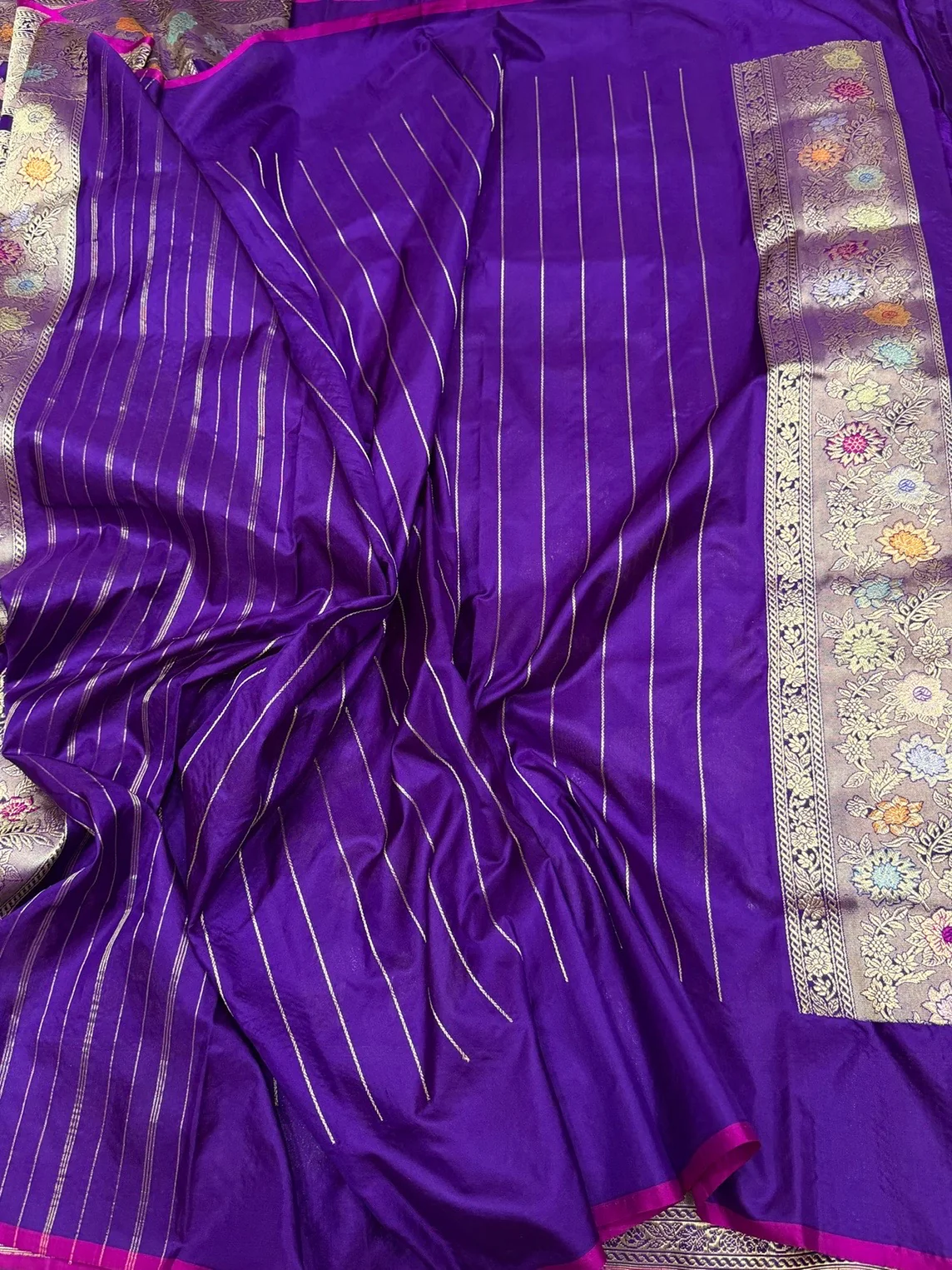 Purple Handwoven Pure Banarasi Silk Saree – Luxury Kadwa Handloom Wedding & Festive Saree - Image 2