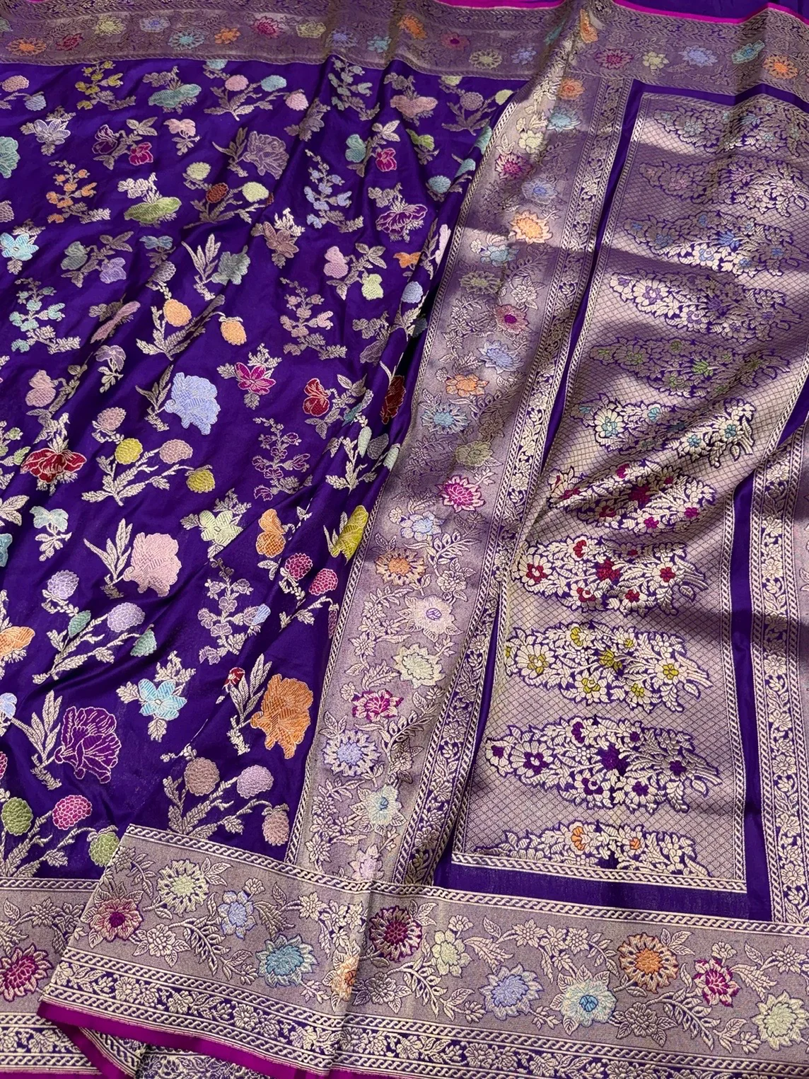 Purple Handwoven Pure Banarasi Silk Saree – Luxury Kadwa Handloom Wedding & Festive Saree - Image 3