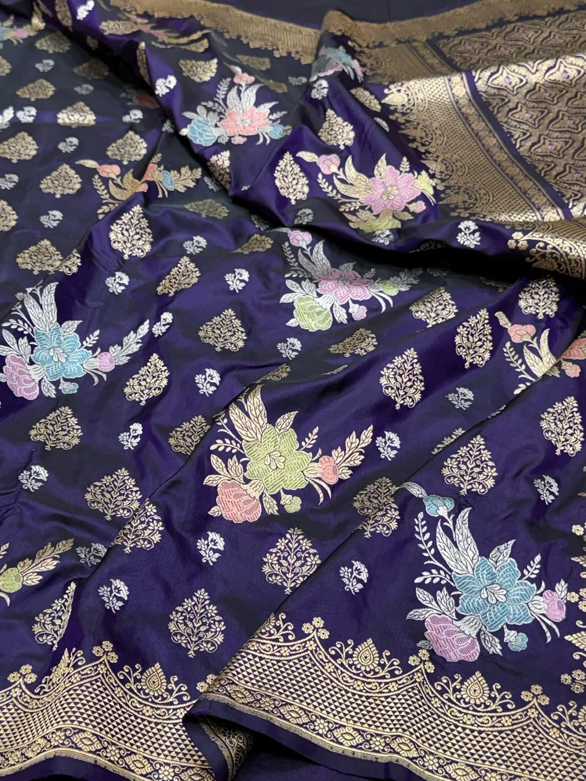 Purple Handwoven Pure Banarasi Silk Saree | Pure Katan Silk | Kadwa Weave | HMR Handlooms