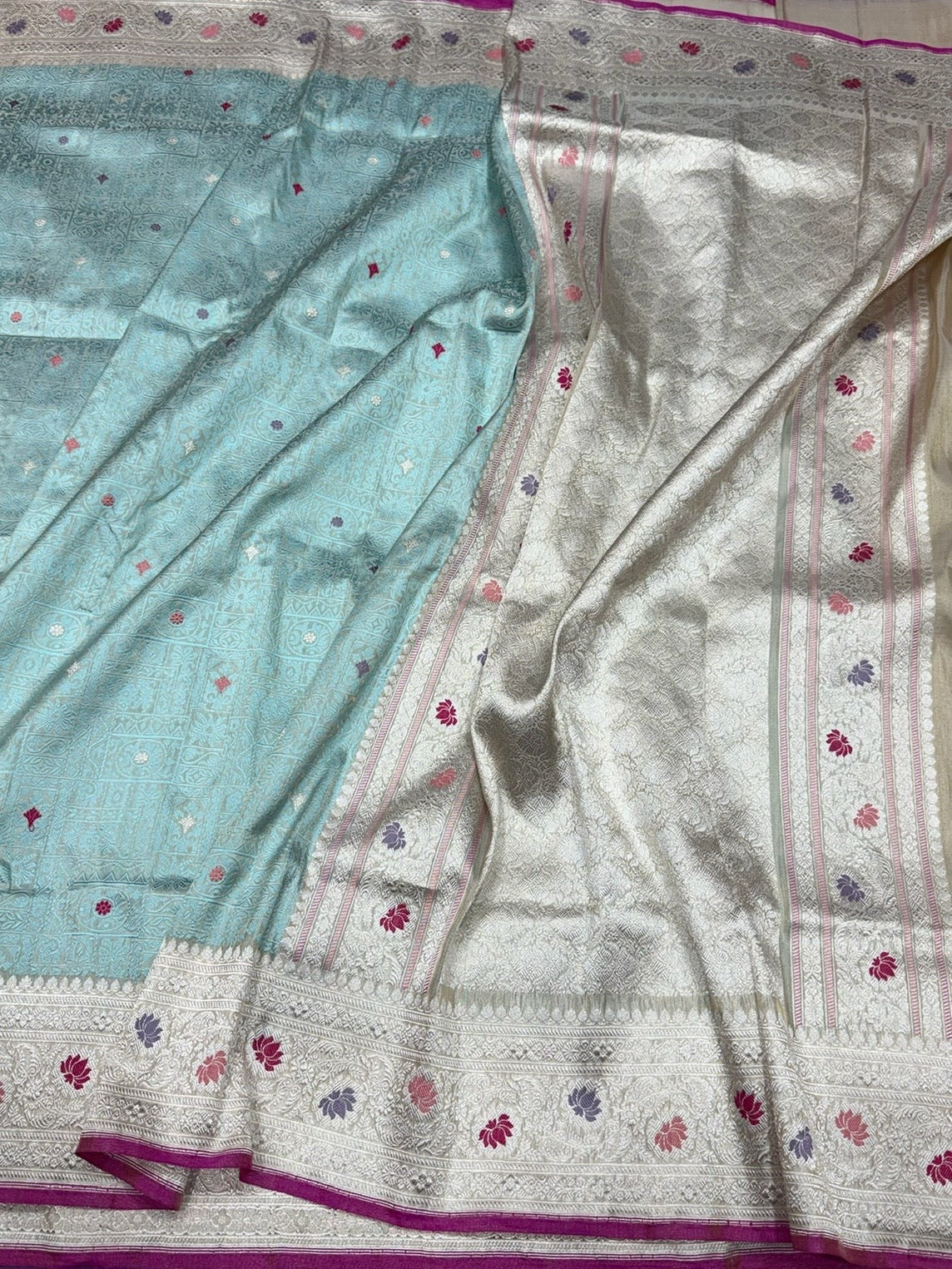 Handwoven Pure Banarasi Tissue Silk Saree – Kadwa Weave in 100% Tissue Silk - Image 12