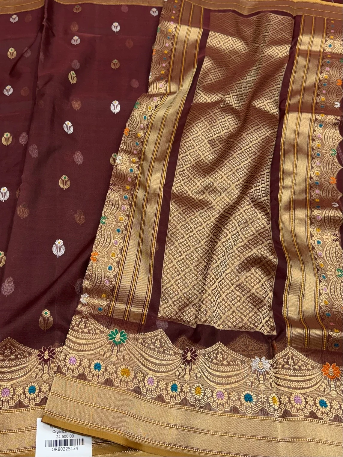 Wine Handwoven Pure Organza Silk Saree - Image 3