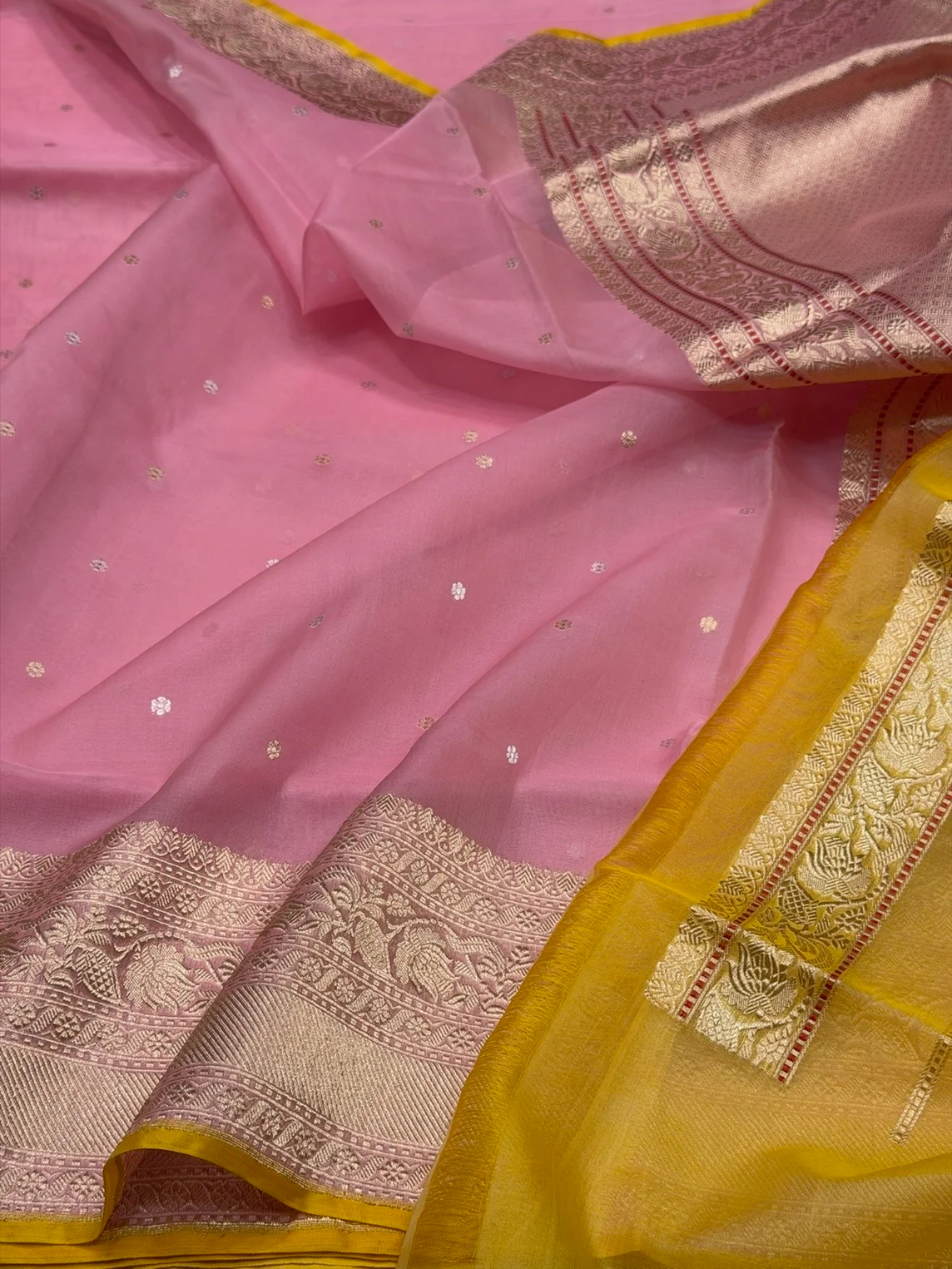 Pastel Pink Handwoven Pure Organza Silk Saree