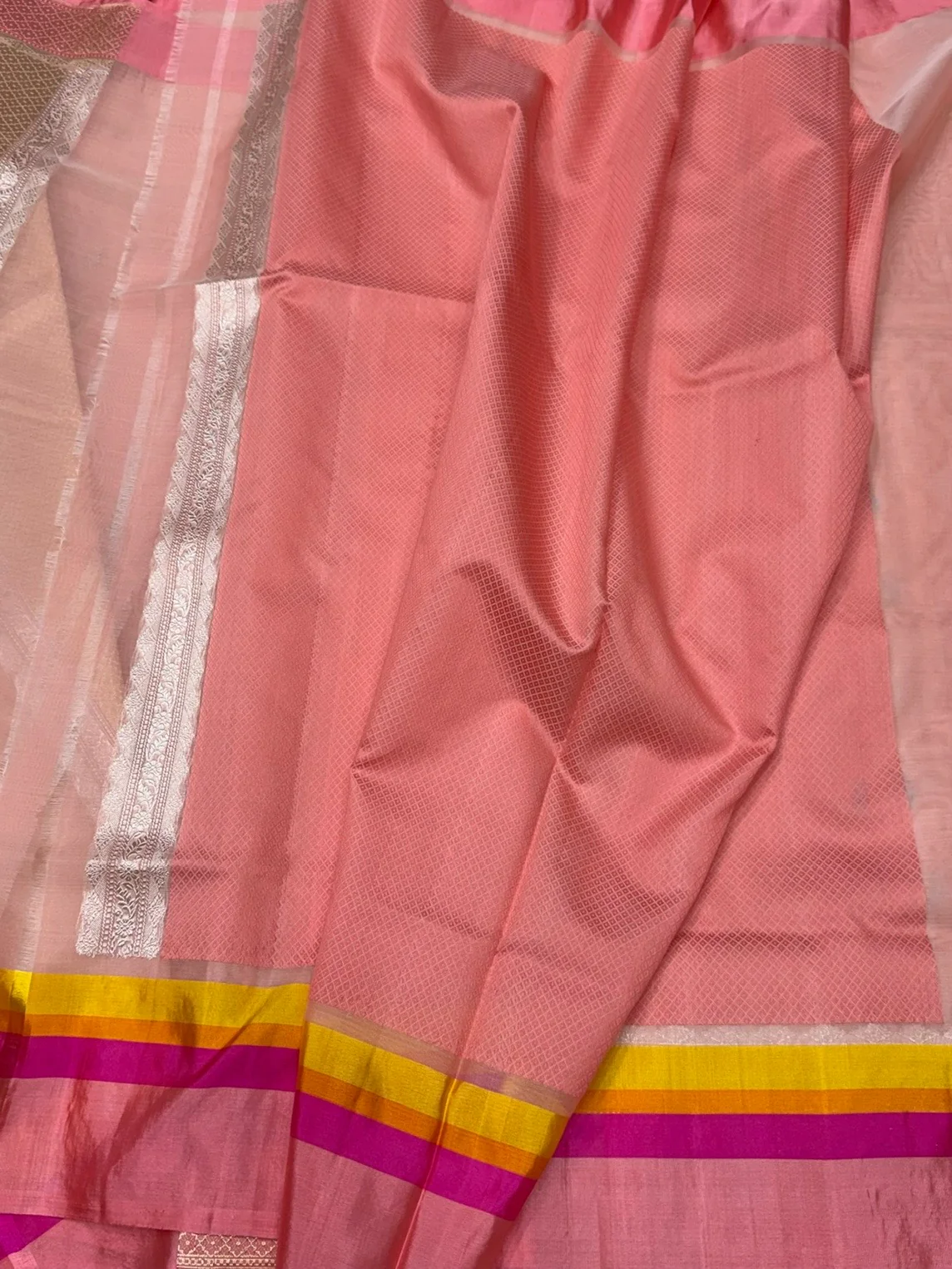 Peach Handwoven Pure Organza Silk Saree - Image 3
