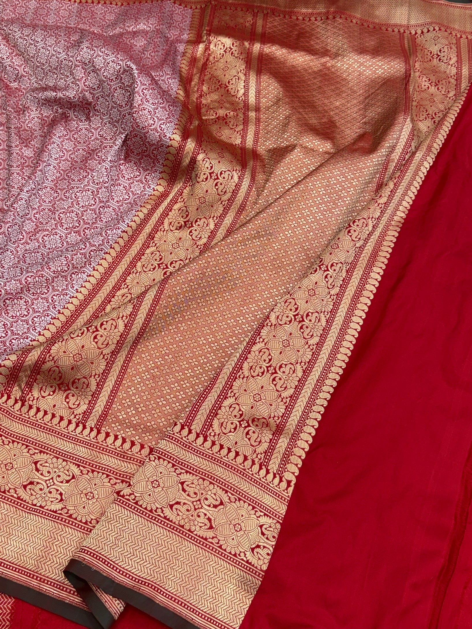 Red Pure Banarasi Silk Brocade Saree in Katan Mulberry Silk – Classic Banaras Weave - Image 8