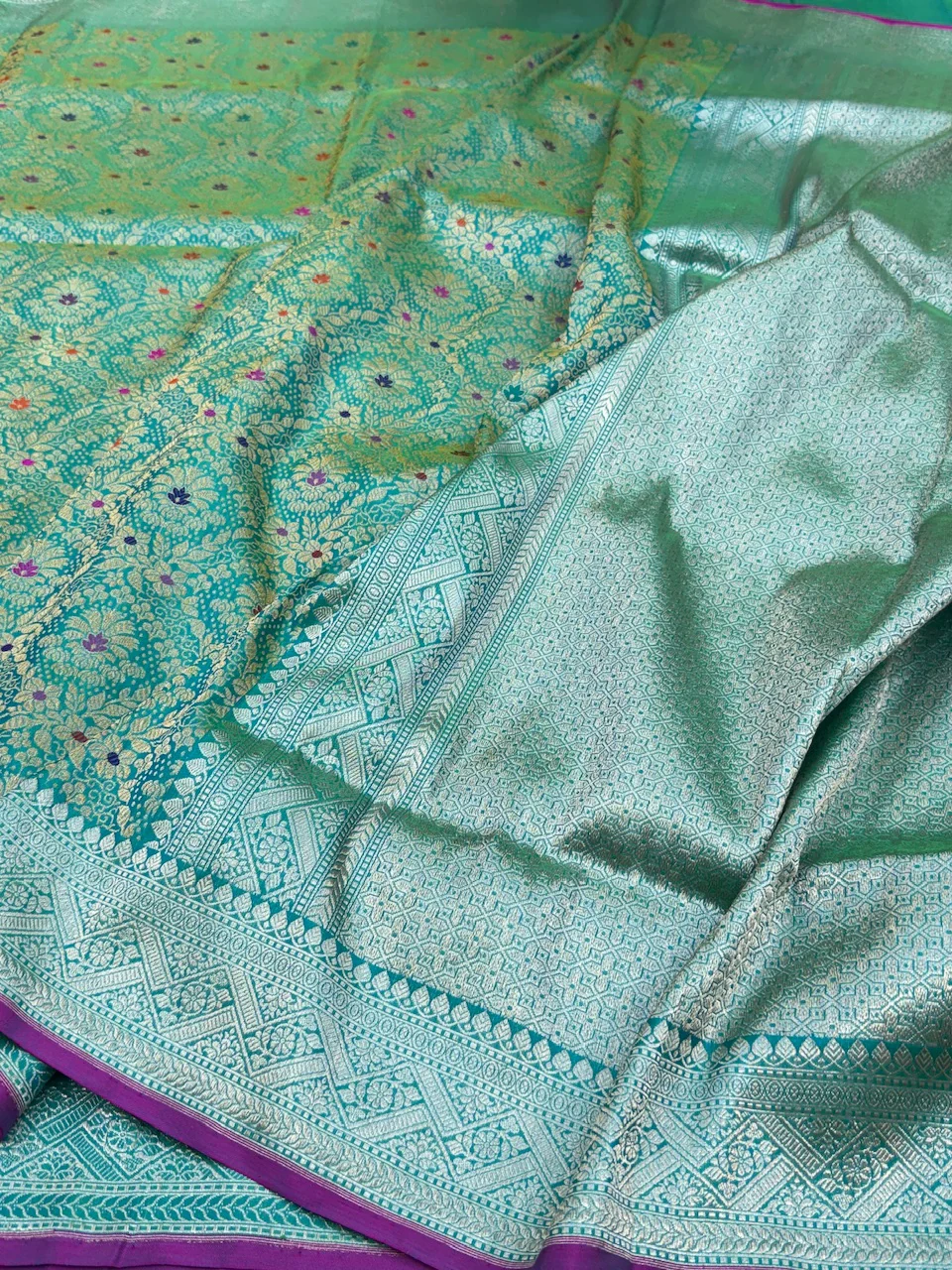 Sea Green Handwoven Pure Silk Brocade Saree - Image 2