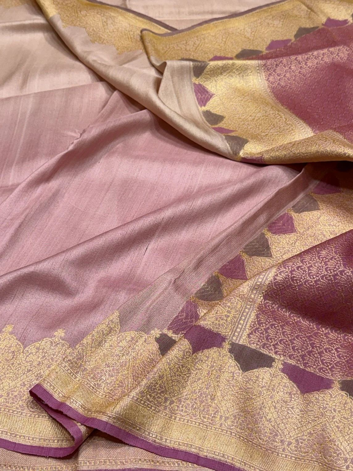 Lilac Handwoven Pure Tussar Georgette Saree