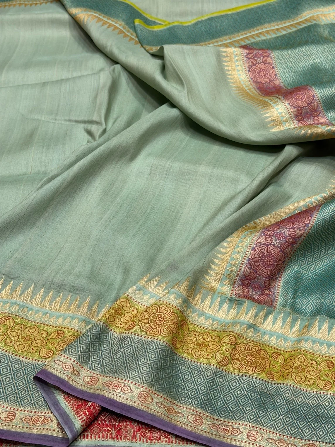 Pista Green Handwoven Pure Tussar Georgette Saree