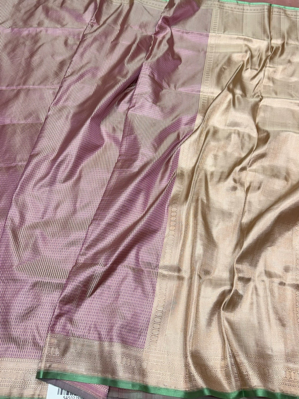 Dusty Mauve Handwoven Pure Banarasi Satin Tanchoi Silk Saree - Image 3