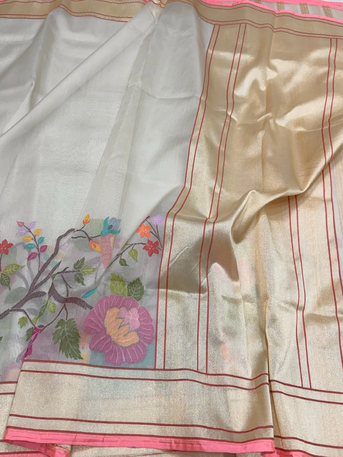 Ivory Handwoven Pure Organza Silk Saree - Image 2