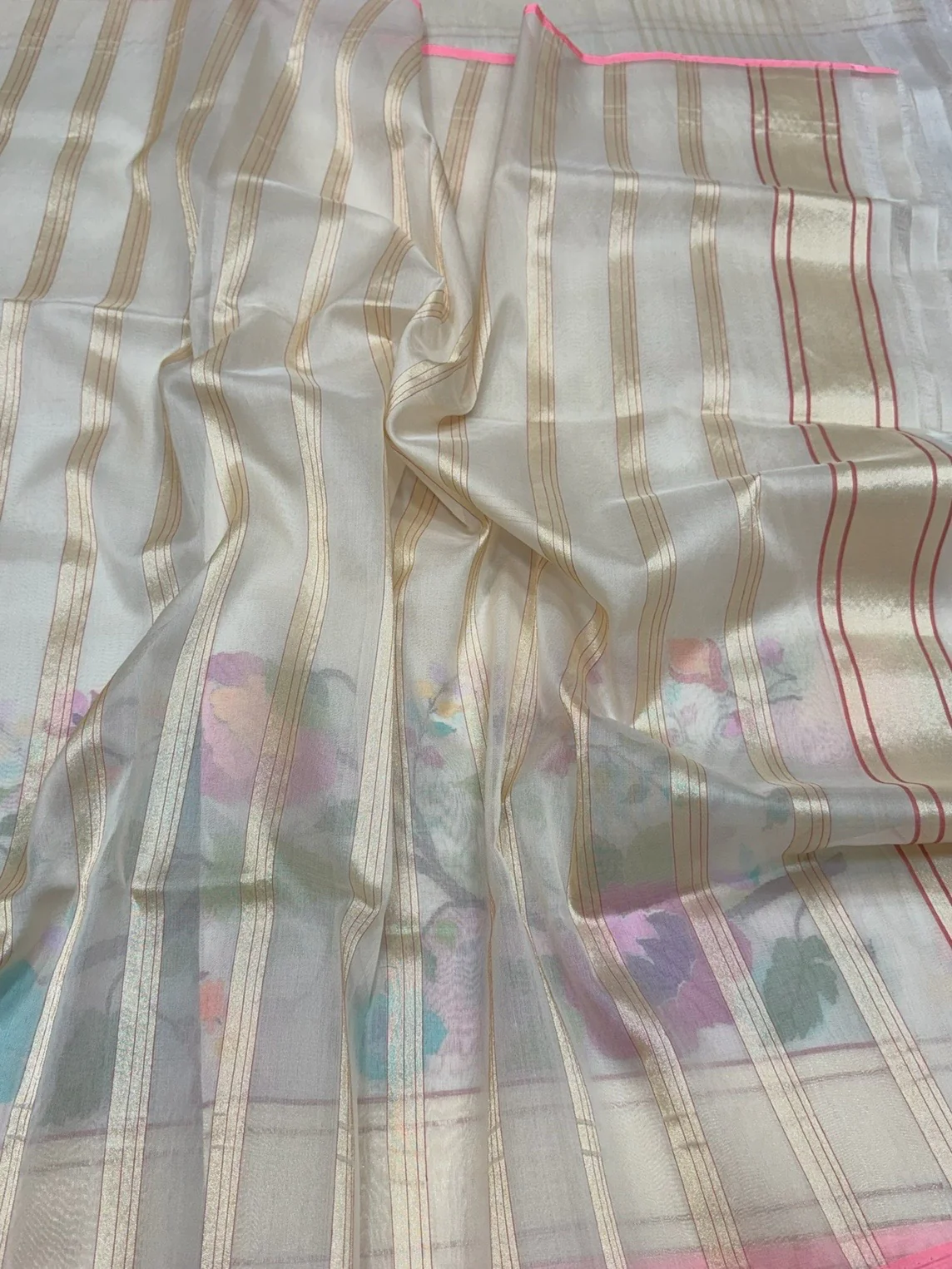 Ivory Handwoven Pure Organza Silk Saree - Image 3