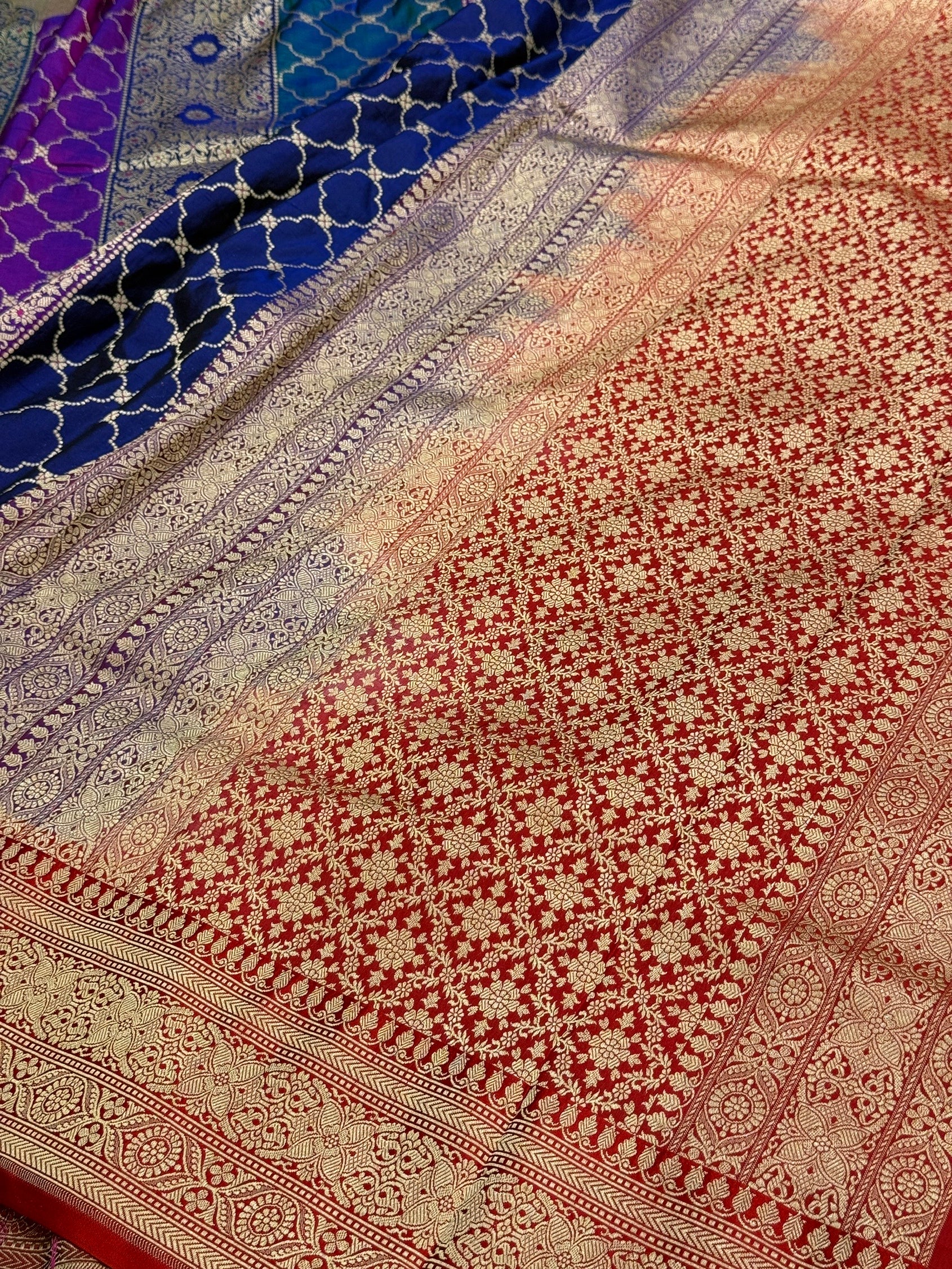 Multicolour Banarasi Pure Silk Saree – Cutwork Weave in 100% Pure Katan Silk - Image 9