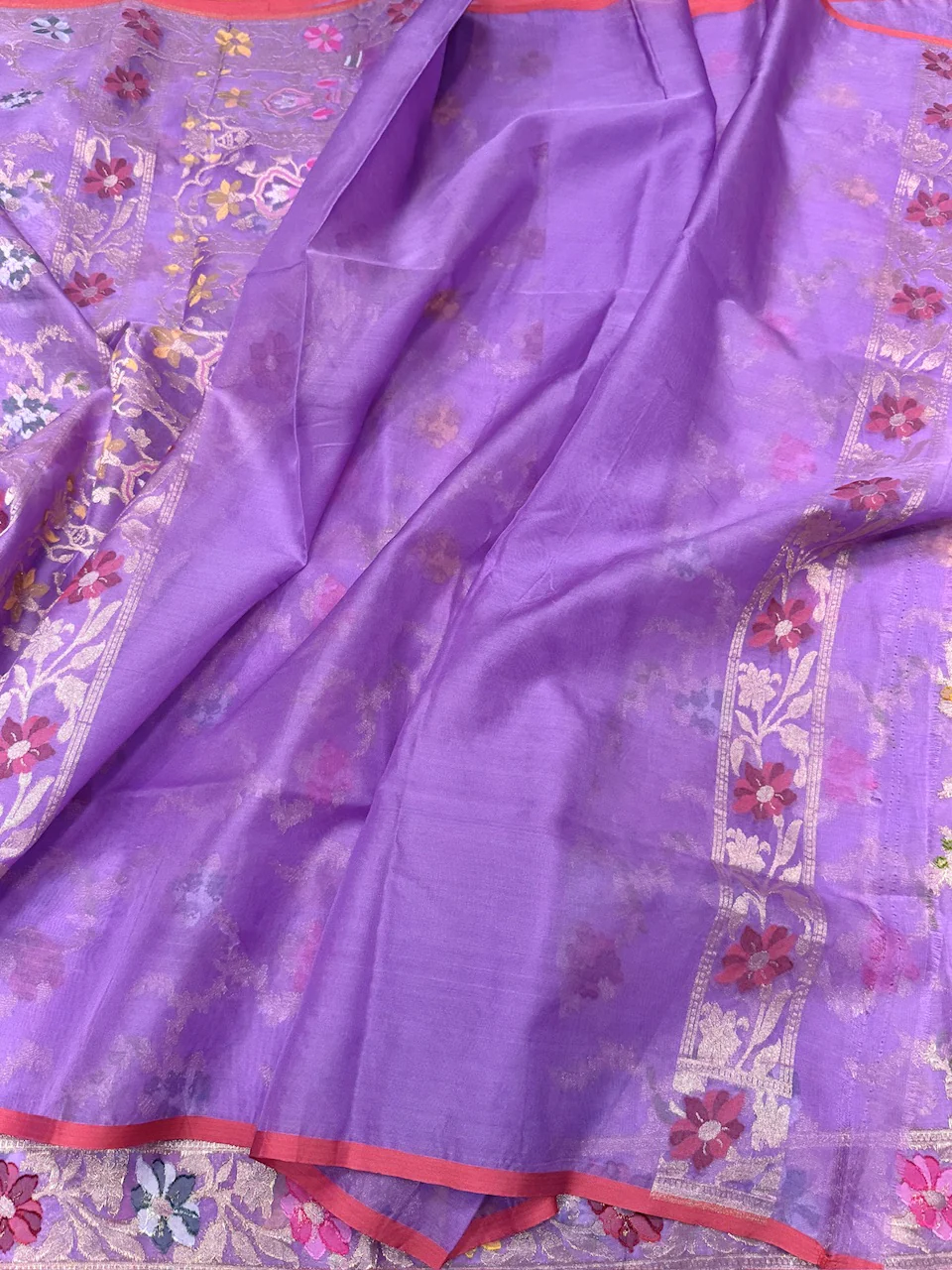 Lavender Pure Organza Jamdani Saree - Image 2