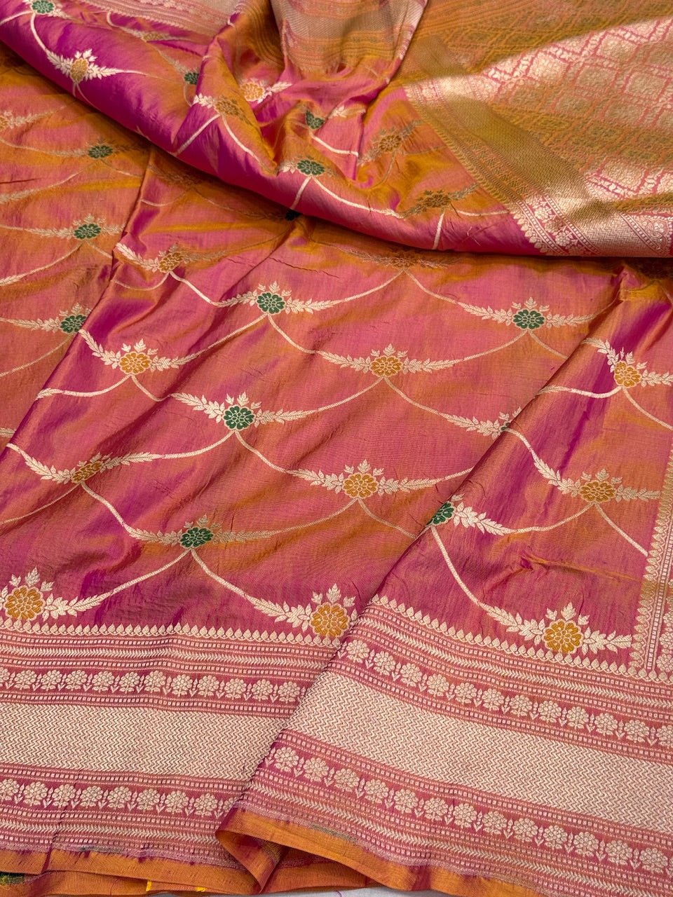 Yellow Banarasi Minakari Pure Katan Silk Saree | Pure Silk | Minakari Work | Cutwork Technique | Banarasi Katan Silk Saree - Image 11