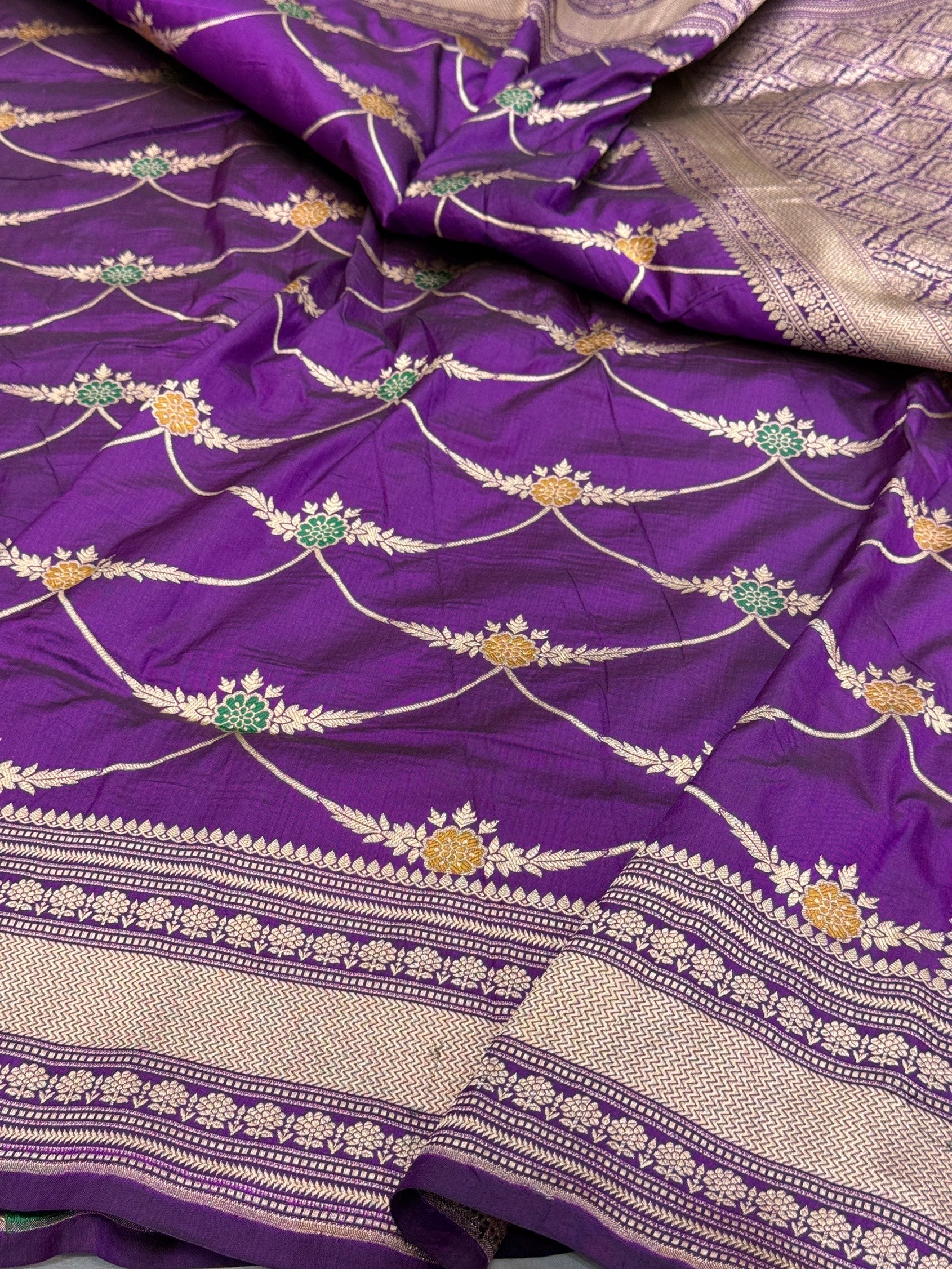 Yellow Banarasi Minakari Pure Katan Silk Saree | Pure Silk | Minakari Work | Cutwork Technique | Banarasi Katan Silk Saree - Image 17