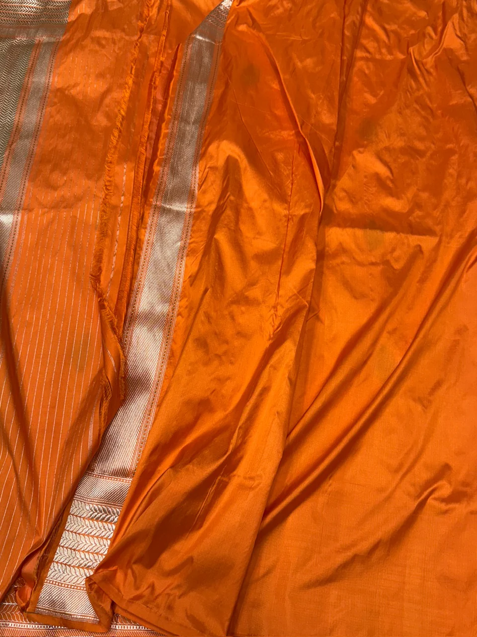Orange Handwoven Pure Banarasi Silk Saree | Pure Katan Silk | Kadwa Weave | HMR Handlooms - Image 3