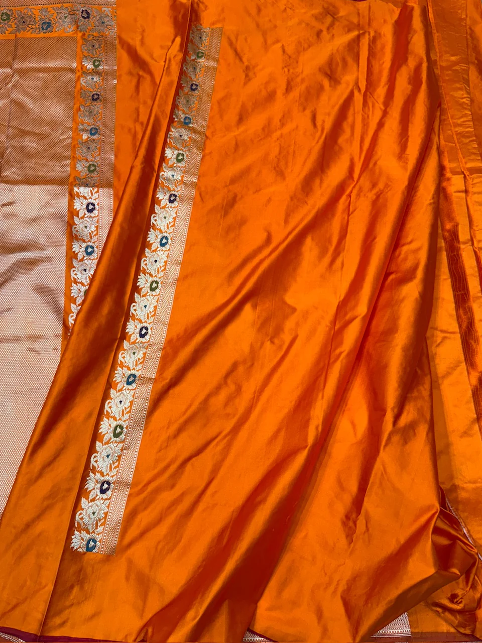 Orange Handwoven Pure Banarasi Mashru Silk Saree - Image 3