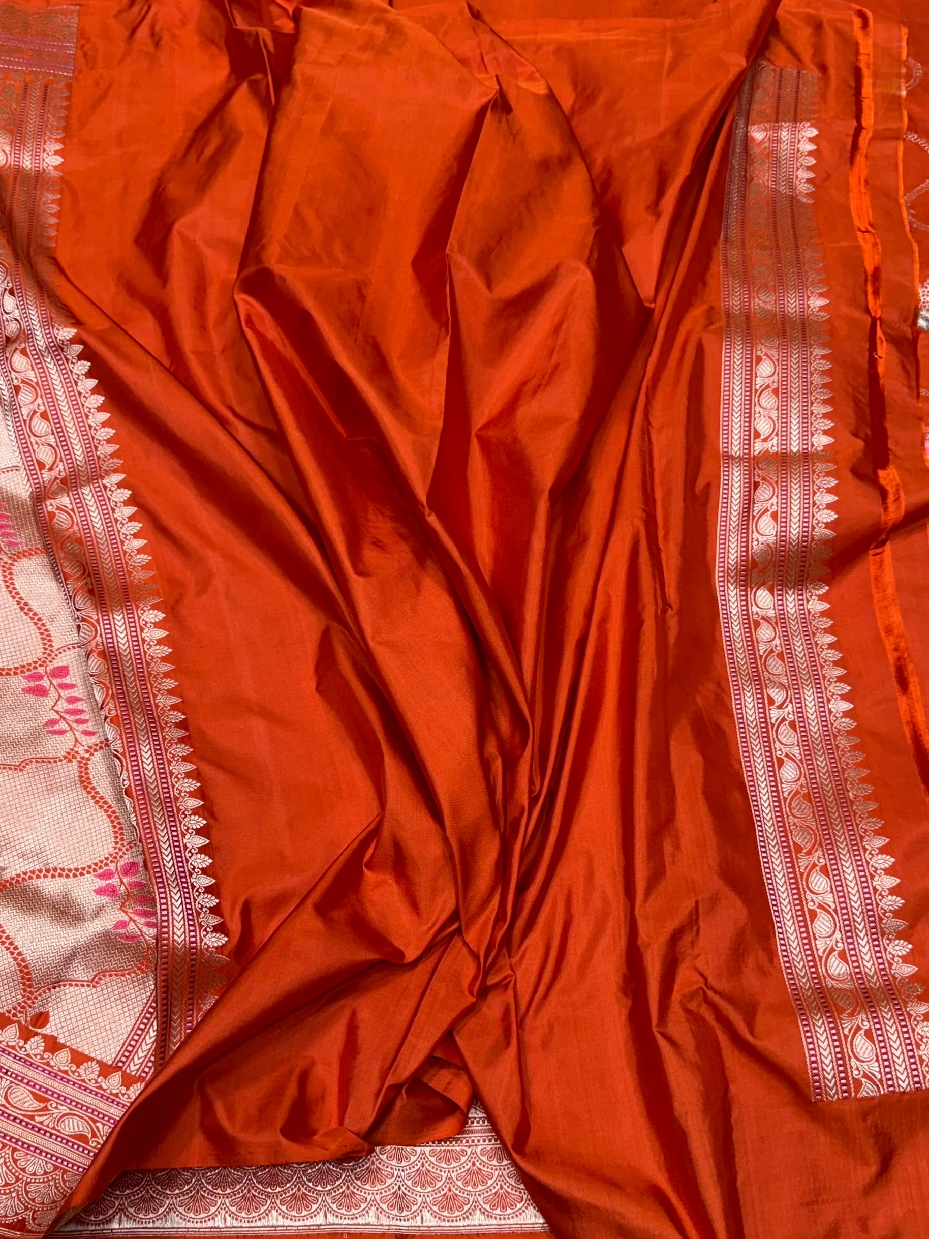 Orange Handwoven Pure Banarasi Silk Saree – Kadwa Katan Mulberry Silk | Authentic Banaras Handloom - Image 3