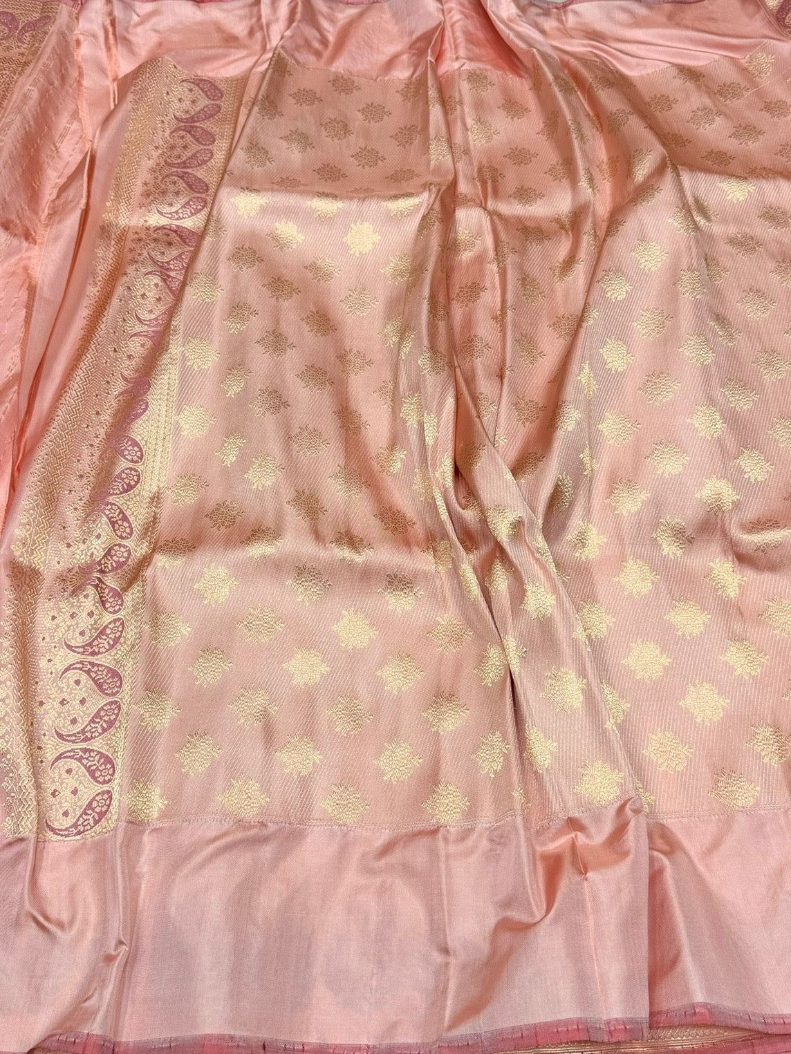 Peach Handwoven Pure Banarasi Ektara Silk Saree – Luxury Kadwa Weave - Image 2
