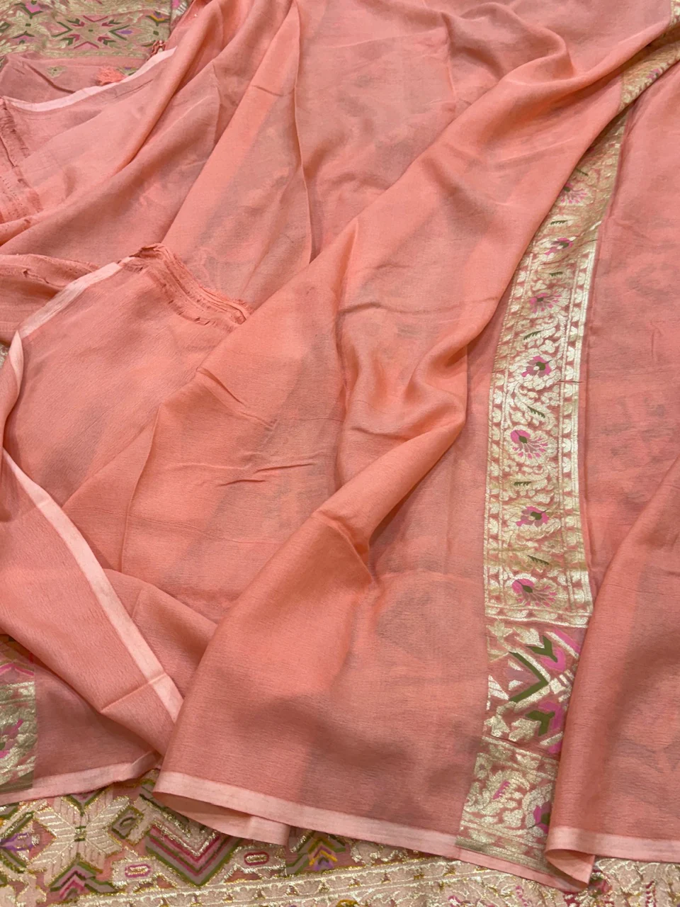 Sea GreenBanarasi Pure Chiffon Georgette Saree - Image 7