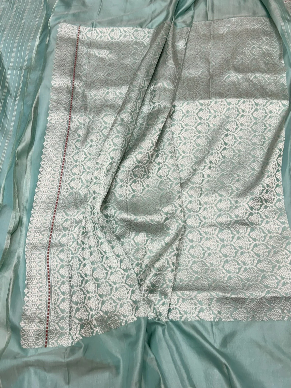 Sage Green Handwoven Pure Banarasi Ektara Silk Saree – Kadwa Weave, Pure Mulberry Silk - Image 2