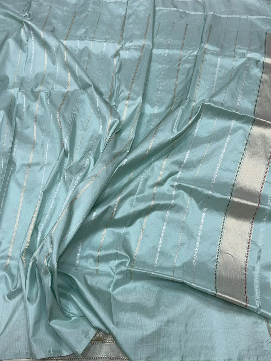 Powder Blue Handwoven Pure Banarasi Silk Saree - Image 2