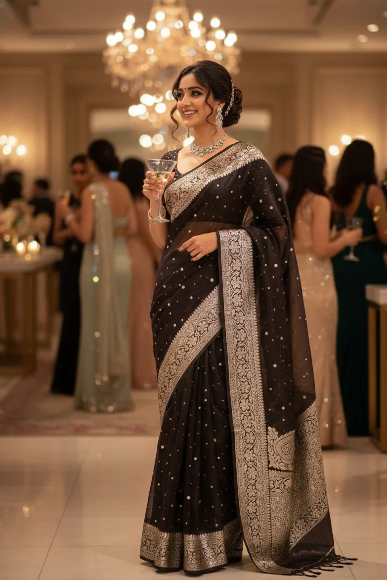 Wine Pure Banarasi Organza Silk Saree - Image 2