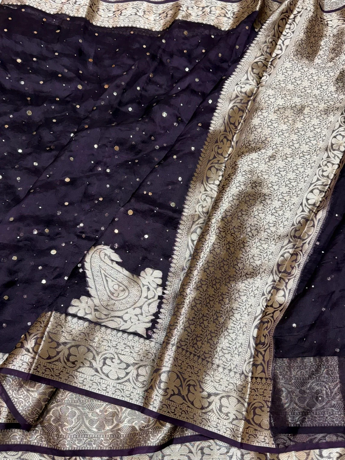 Wine Pure Banarasi Organza Silk Saree - Image 4