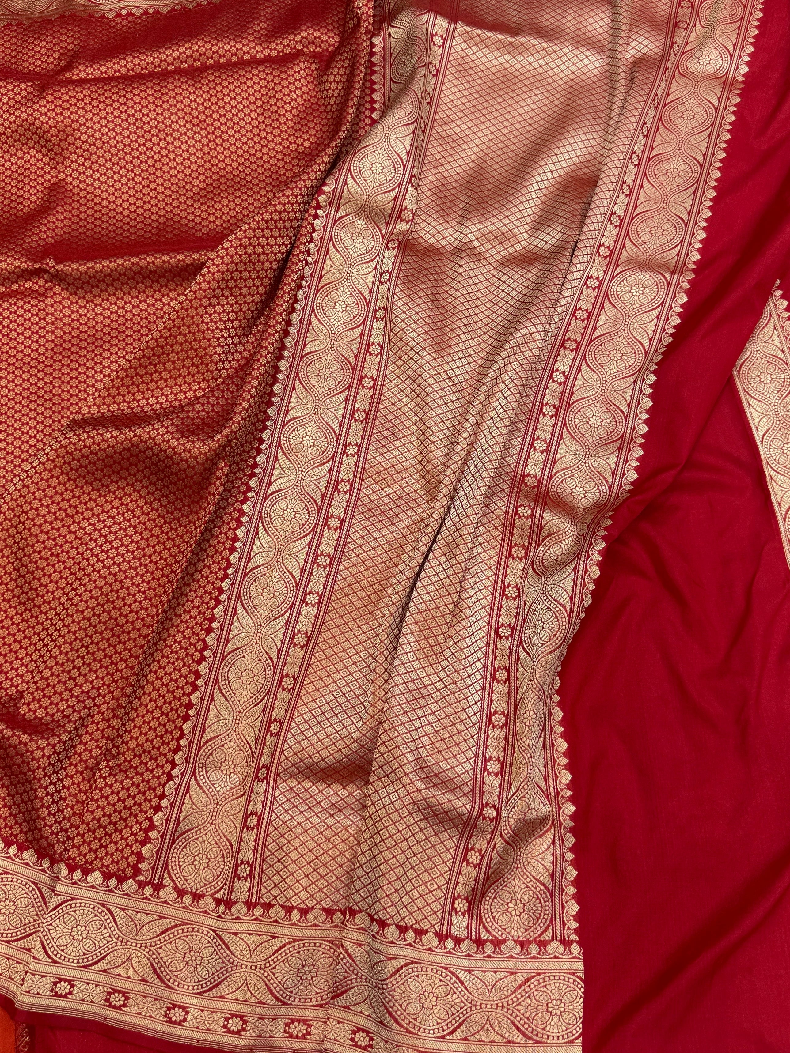 Red Pure Banarasi Silk Brocade Saree in Katan Mulberry Silk - Image 3