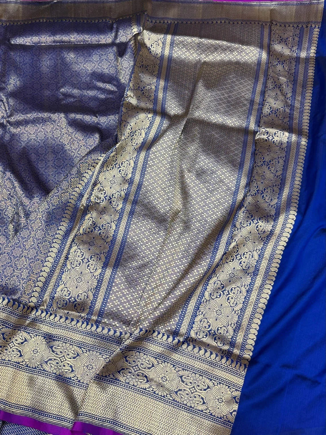 Royal Blue Pure Banarasi Silk Brocade Saree in Katan Mulberry Silk - Image 3