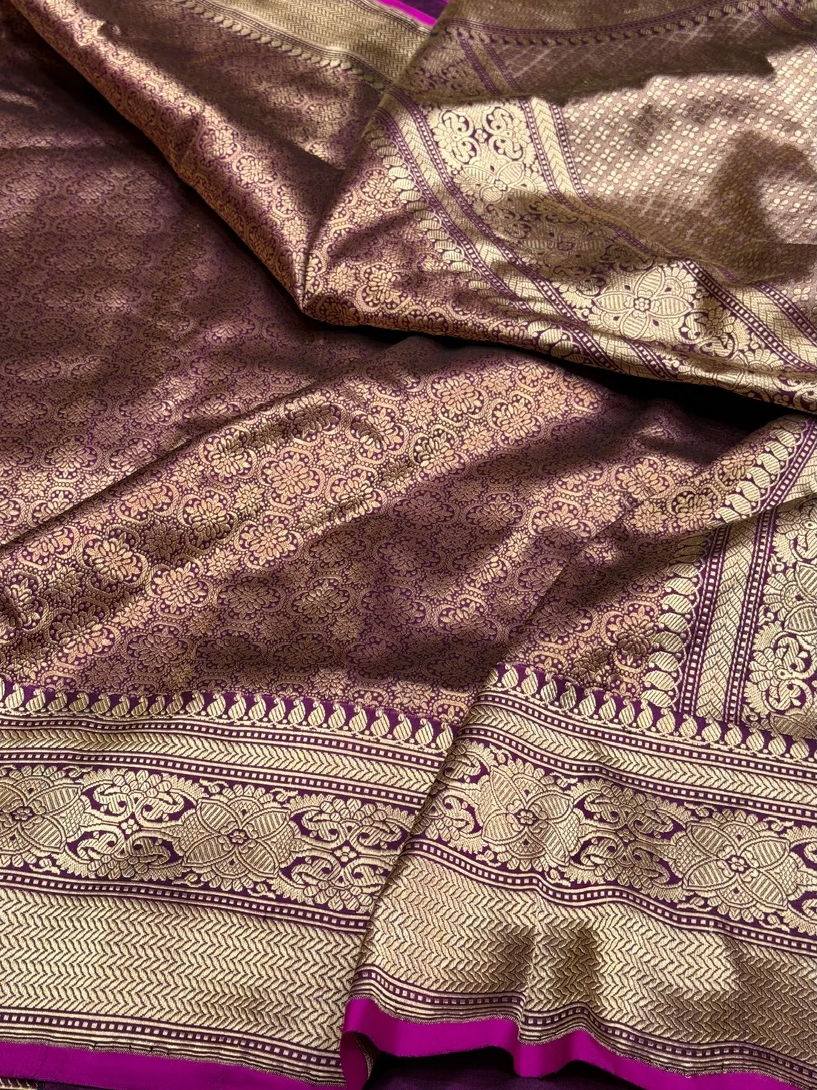 Magenta Pure Banarasi Silk Brocade Saree in Katan Mulberry Silk – Classic Banaras Weave