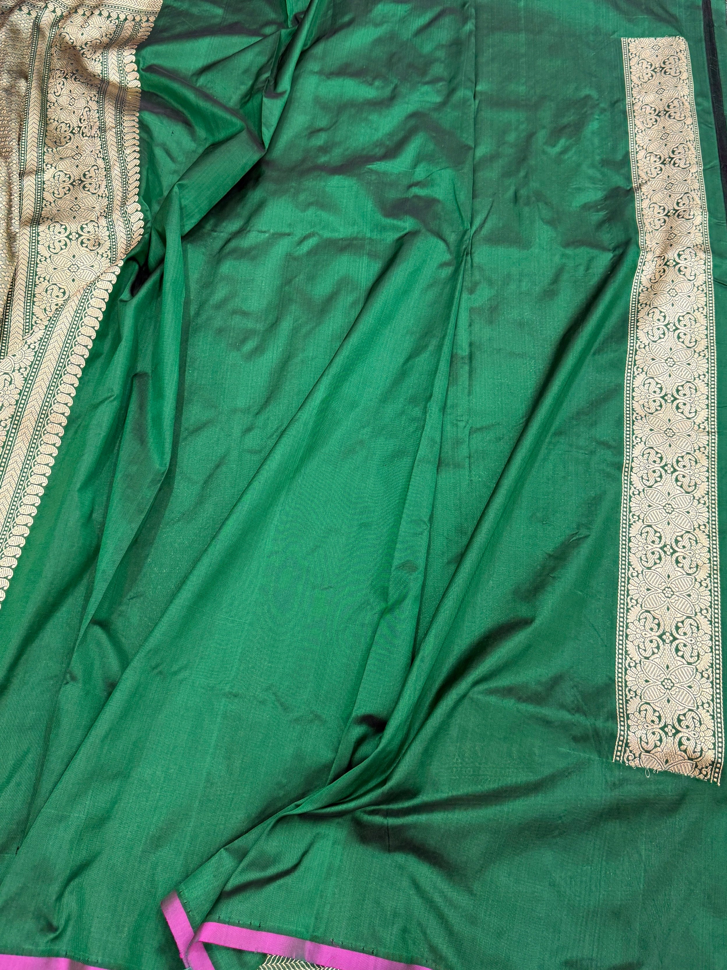 Bottle Green Pure Banarasi Silk Brocade Saree in Katan Mulberry Silk – Classic Banaras Weave - Image 2