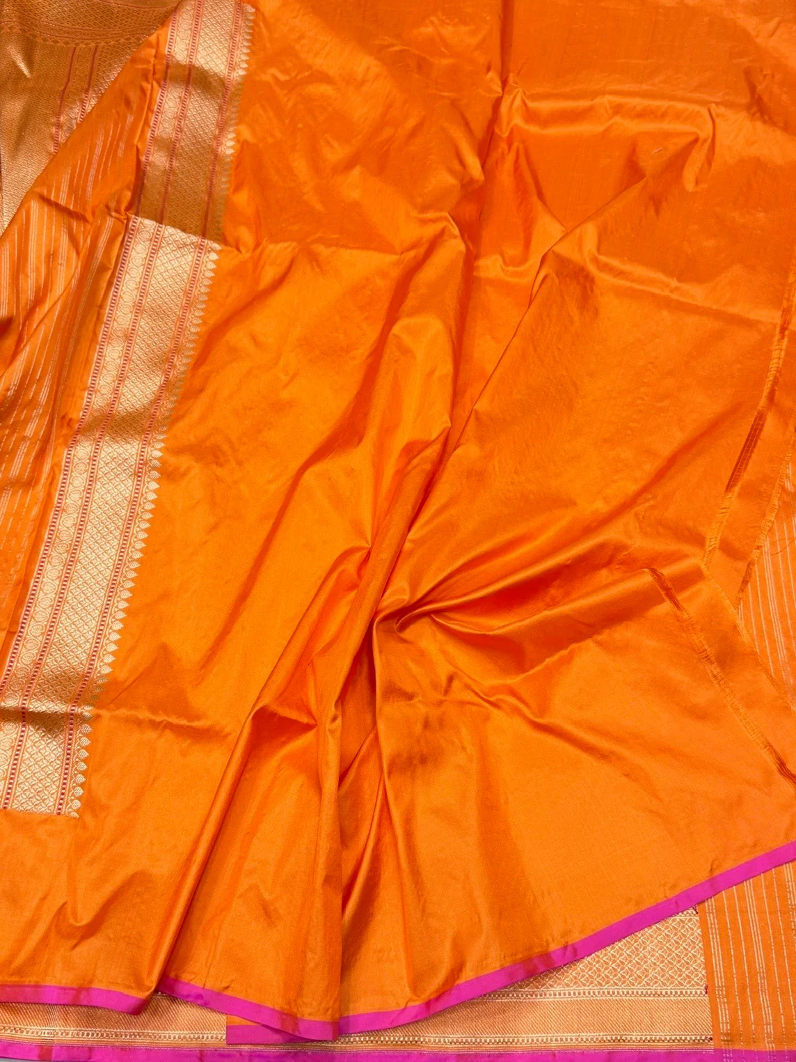 Orange Pure Banarasi Silk Brocade Saree in Katan Mulberry Silk – Classic Banaras Weave - Image 2