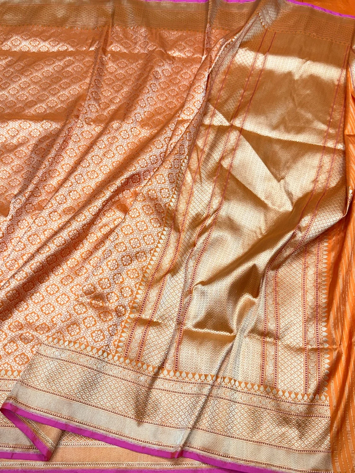 Orange Pure Banarasi Silk Brocade Saree in Katan Mulberry Silk – Classic Banaras Weave - Image 4